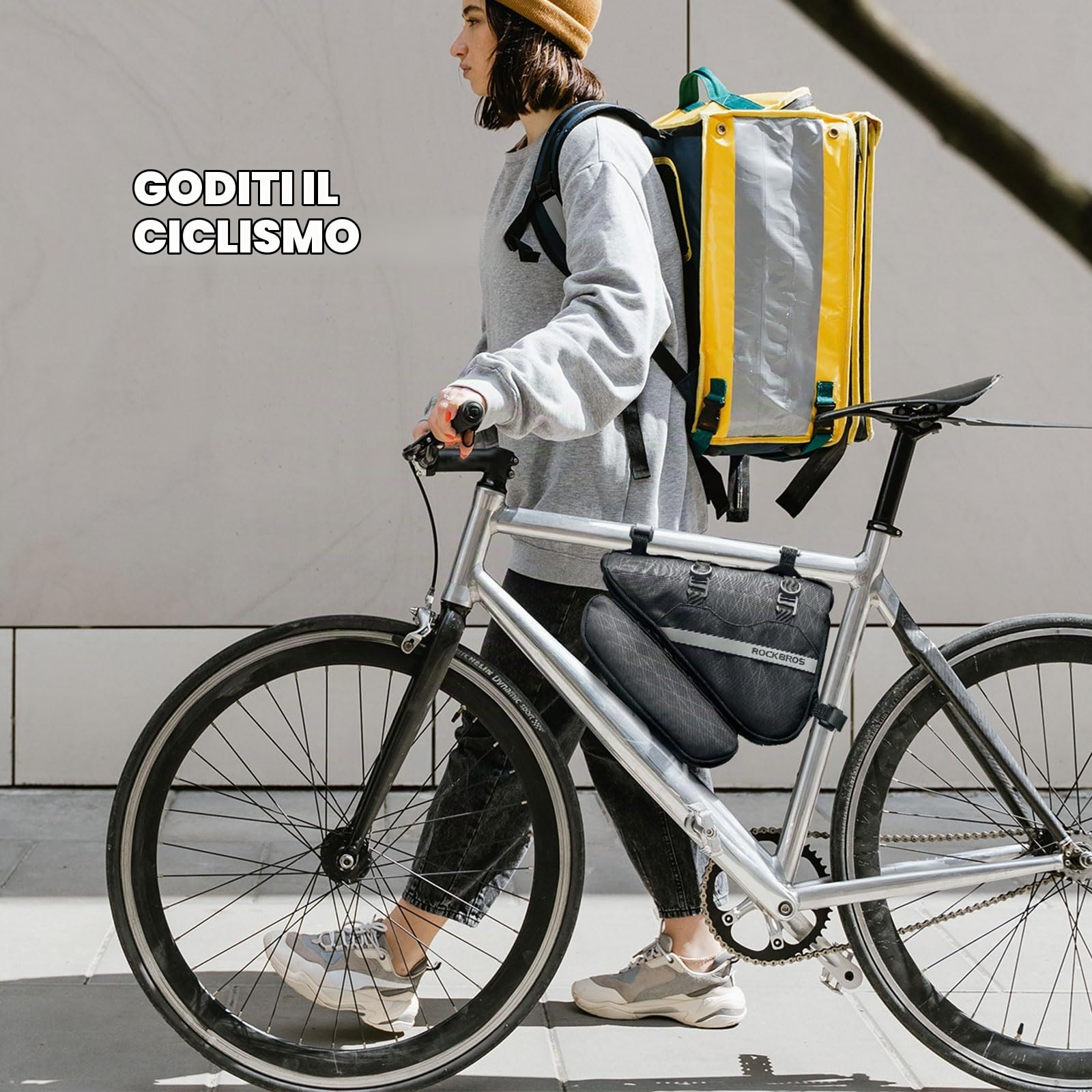 ROCKBROS 2 in 1 Borsa da Telaio Triangolo, Borsa Telaio Bici, Borsa Manubrio Bicicletta, Borsa Set Ergonomica, Borsa Riflettente, Adatto per MTB Bici da Strada E-bike, Grande Capacità 1.3 L+0.7 L