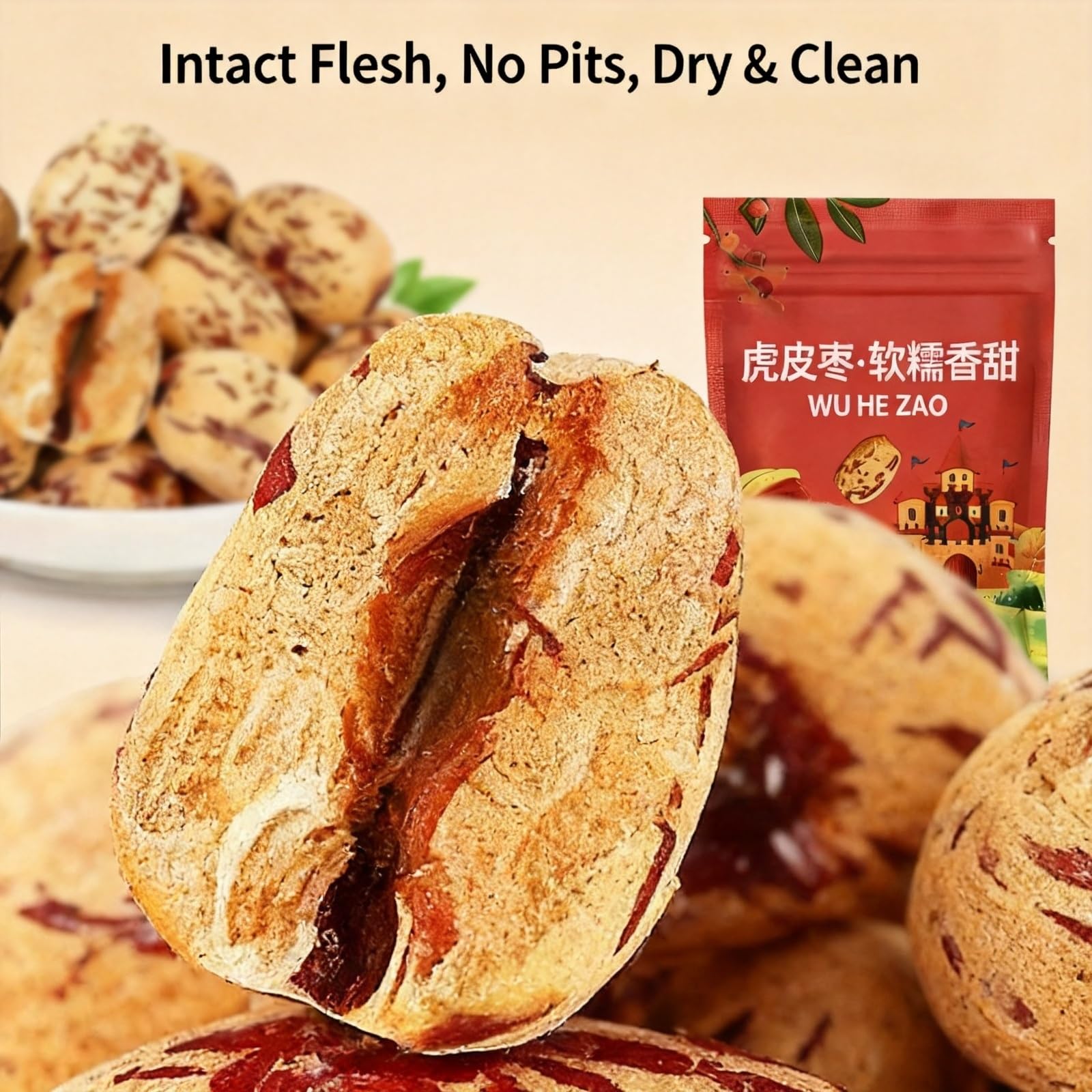 Azufaifa de piel de tigre pelada 500 g de azufaifo instantáneo sin semillas, bocadillos familiares suaves, glutinosos, dulces, sin lavado y sin tratamiento, postre horneado, gachas, leche de soja.
