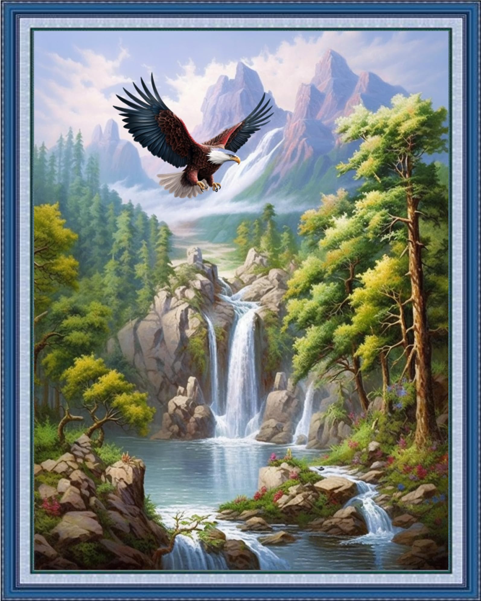 DMCVIVR Stamped Cross Stitch Kits for Beginners Adults Needlepoint Kits for Beginners Embroidery Kits for Adults Crossstitch Kit for Beginners 11CT-Forest Waterfalls 16x20 inch