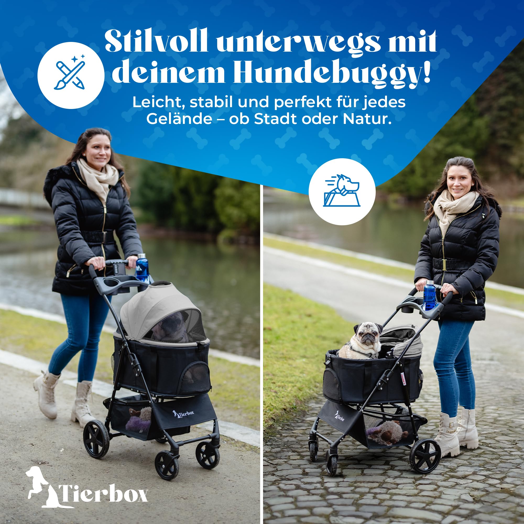 Hundebuggy bis 10kg Hundewagen für kleine Hunde klappbar mit QuickFold, Katzenwagen in Grau