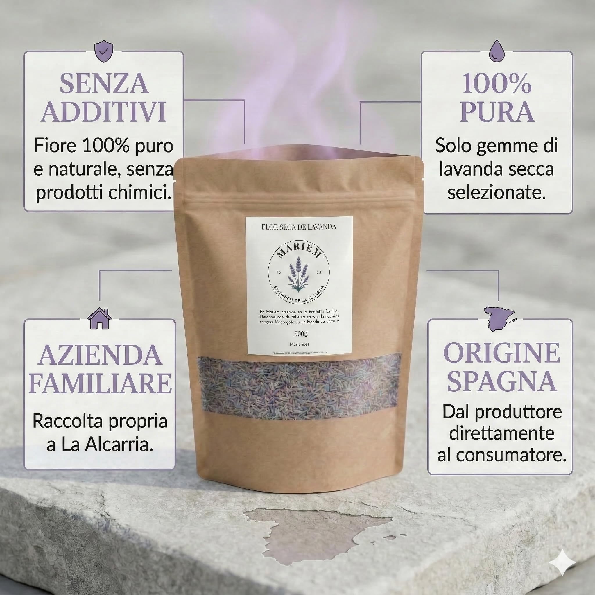 Lavanda Essiccata Mariem 500g Fiori Profumati 100% Naturali Spagna