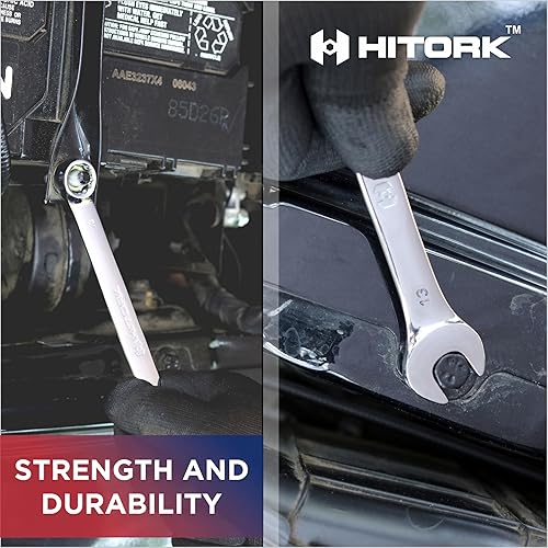 Miniatura 9 de HITORK Juego de llaves de 32 piezas SAE y métricas, 20 estándar y 12 llaves combinadas rechonchas, acero Cr-V de 12 puntos, acabado de espejo de 15