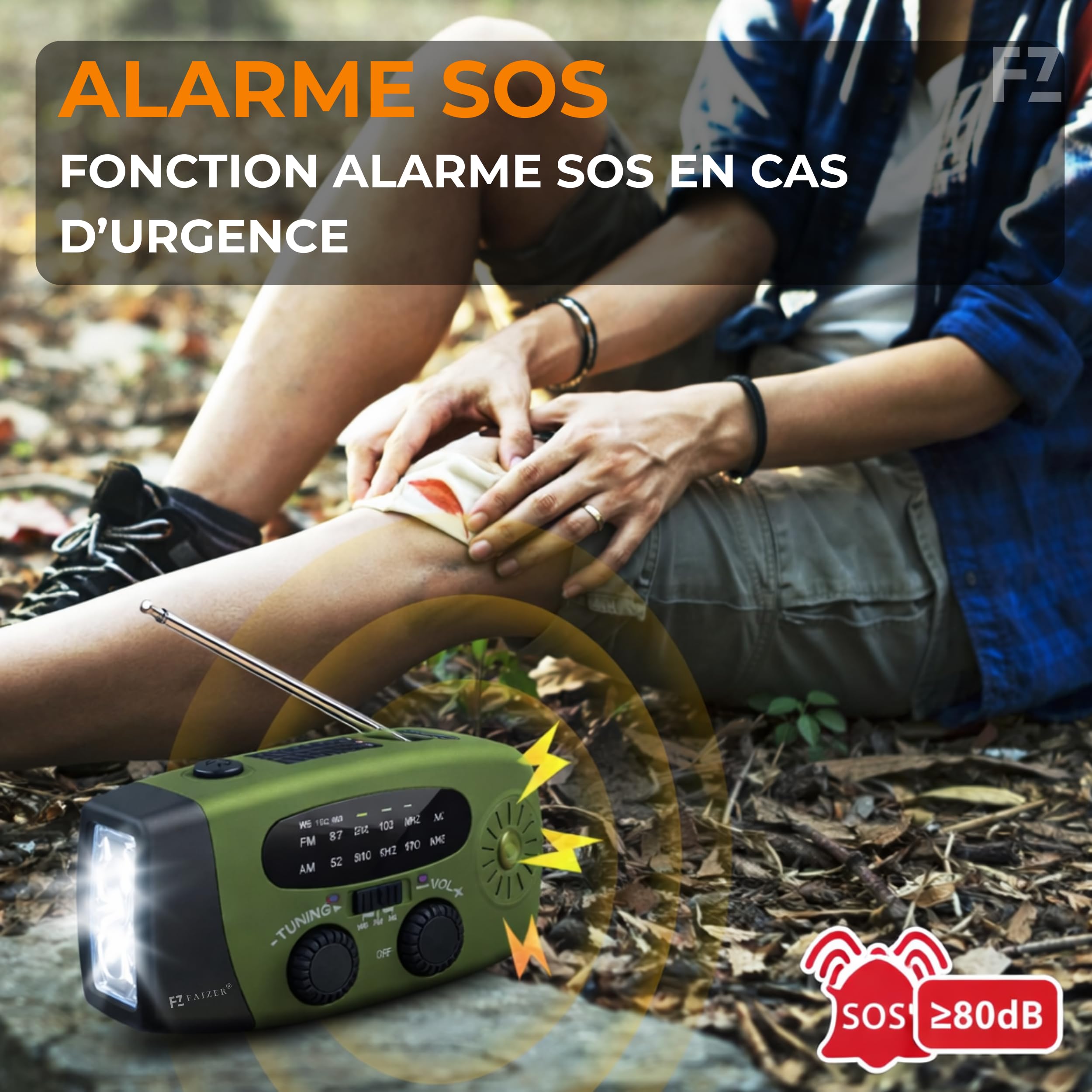 Radio Portable Urgence, AM/FM/WB Radio de Secours Auto-alimentée, Kit de Survie Complet, 2000mAh, Radios Dynamo à Manivelle avec Lampe de Poche, Fonction SOS, Powerbank, Camping, Randonnée (Vert P4)