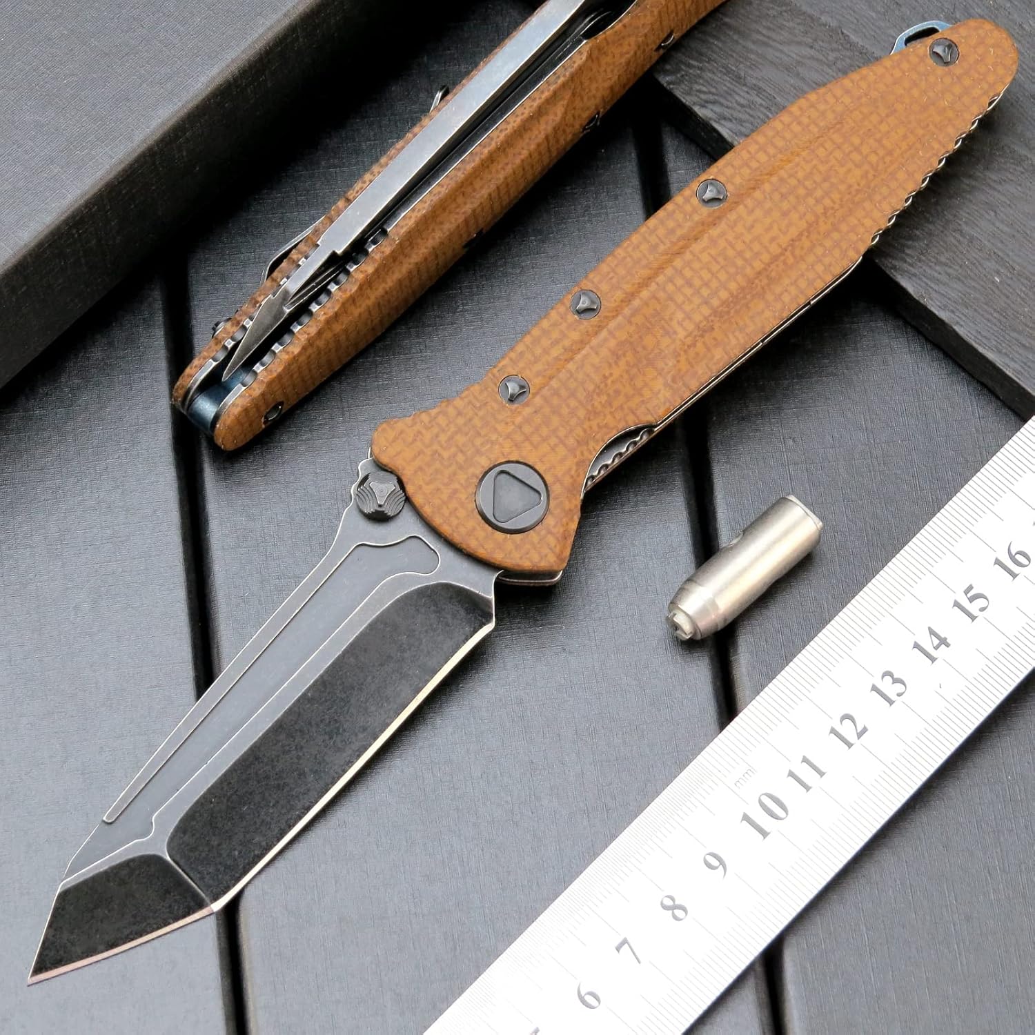 EF55 Pocket Knife Folding Knife Micarta Handle D2 Steel Blade Folder EDC Tool Knife for Working Camping with Clip (Micarta Brown)