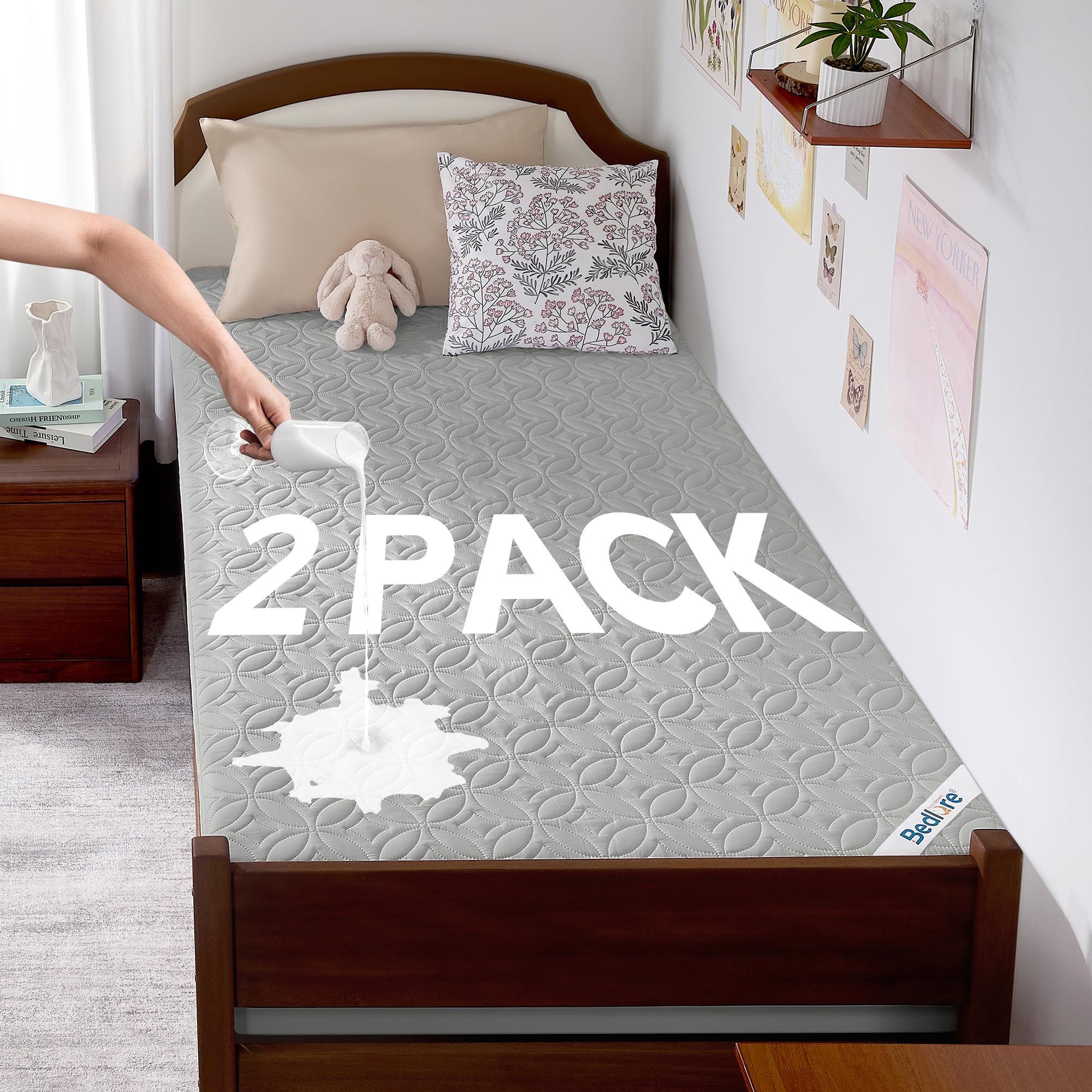 2 Pack Waterproof Mattress Protector Twin XL, Deep Pocket, for College Dorm