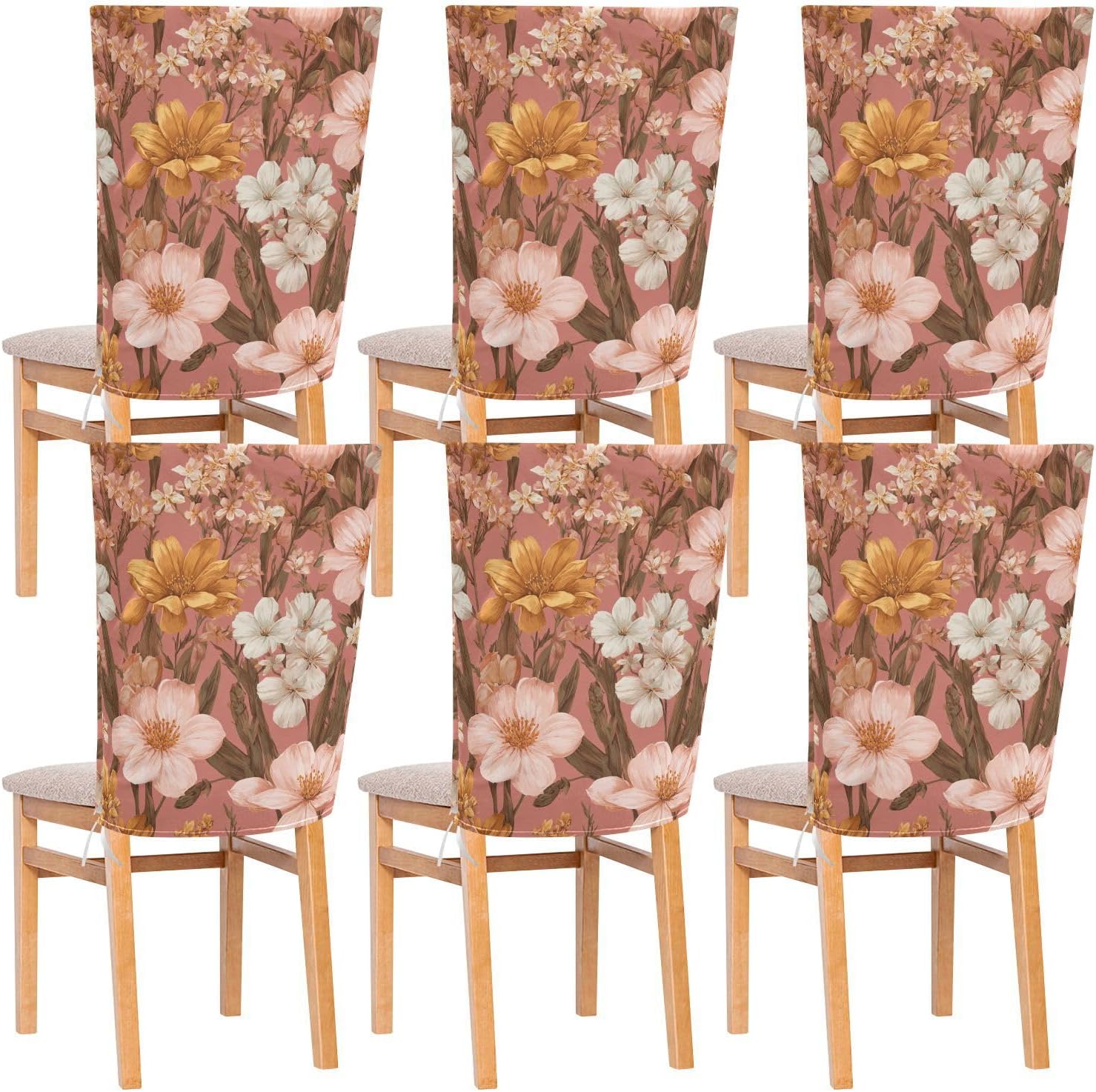 ALAZA Spring Floral Chair Back Cover Set of 6, Washable Reusable Removable Chair Slipcovers Decorative Chair Cover for Home Kitchen Wedding Party