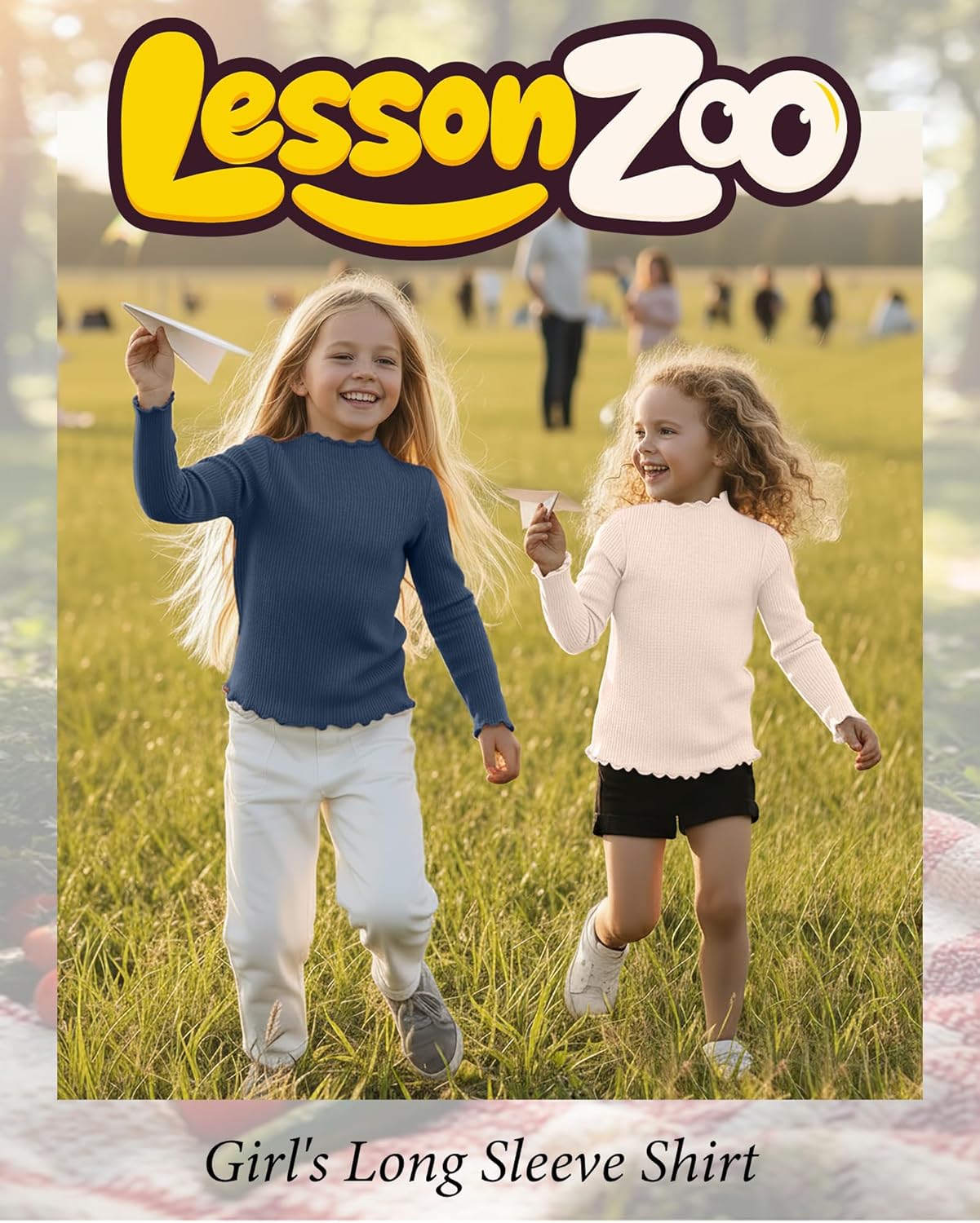 3 Pack Girls Lettuce Trim Mock Neck Cotton Long Sleeve Shirts, 5-14 Years Ribbed Slim Tops Casual Layer Basic Tees - Image 3