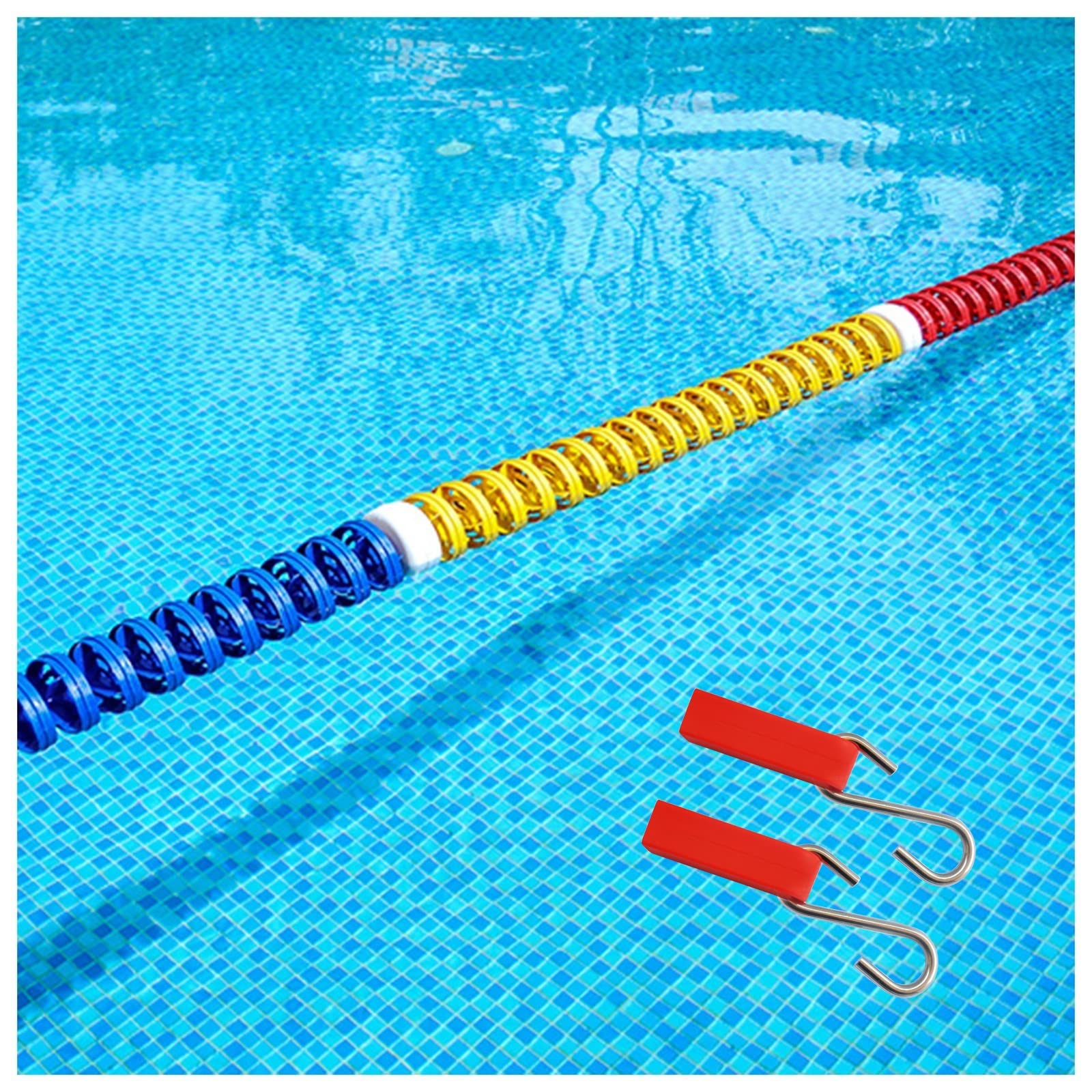 WOTZOV 11Cm Wide Pool Rope Floats, Floating Cordon Pool Safety Divider Kit With Stainless Steel Hooks, Heavy Duty Float Lines, For Inground Swimming Pool，7m/23ft