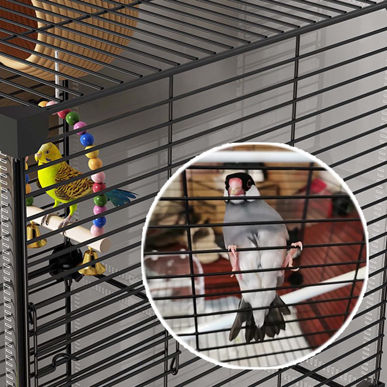 Jaula para pájaros, jaula para loros, jaula de periquitos movible de 2 niveles con ruedas, jaulas extragrandes para pájaros con casa de pájaros para loros, conuros, periquitos de cacatúas