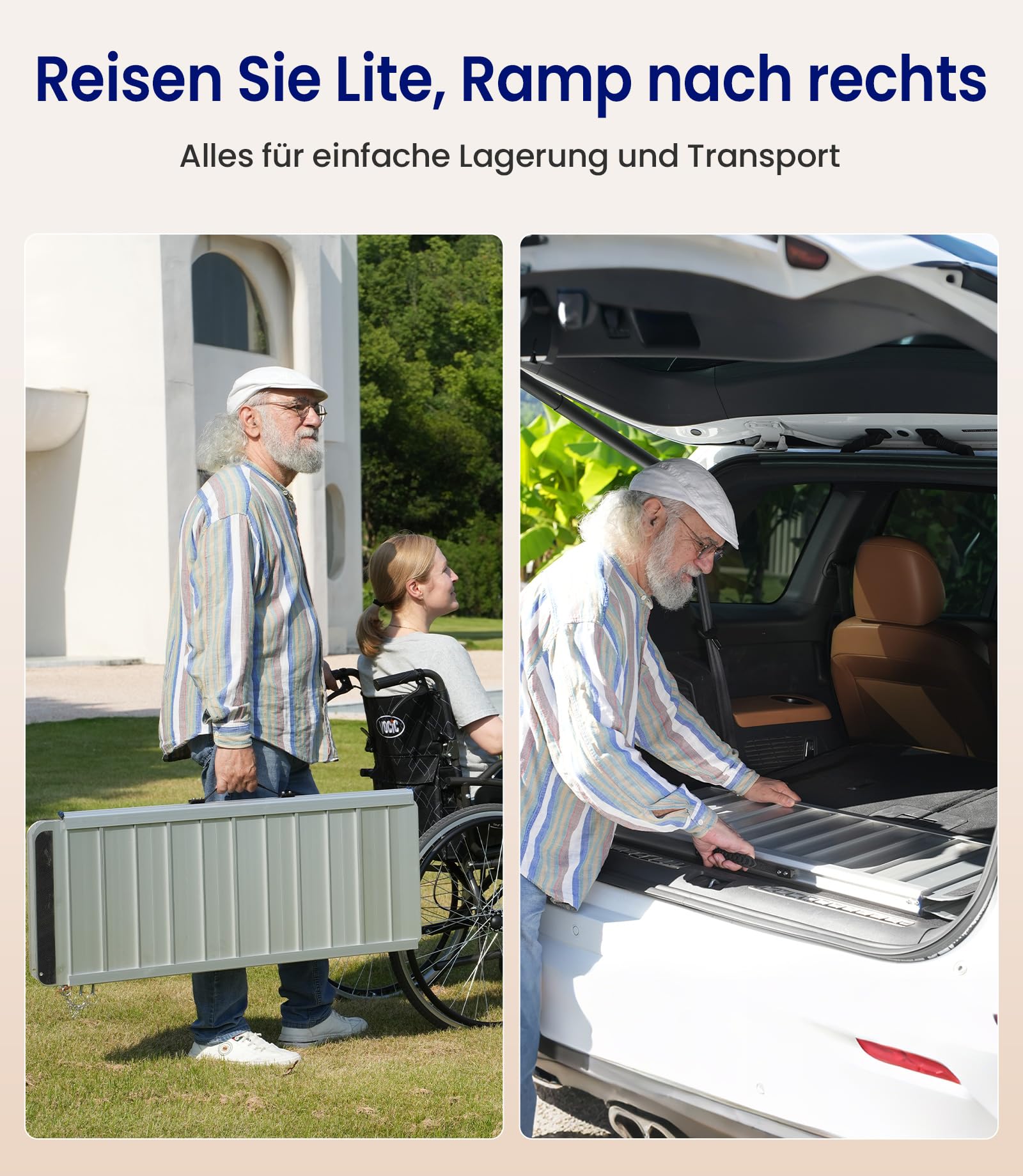 VOCIC CP32 Rampe Rollstuhl Klappbar,Rollstuhlrampe faltbar 90CM für Treppen | Langlebig Aluminium Rampe bis 300KG für Rollstuhl 76CM Extrabreit,Leicht Treppenrampe Auffahrrampe Zuhause Auto geeignet