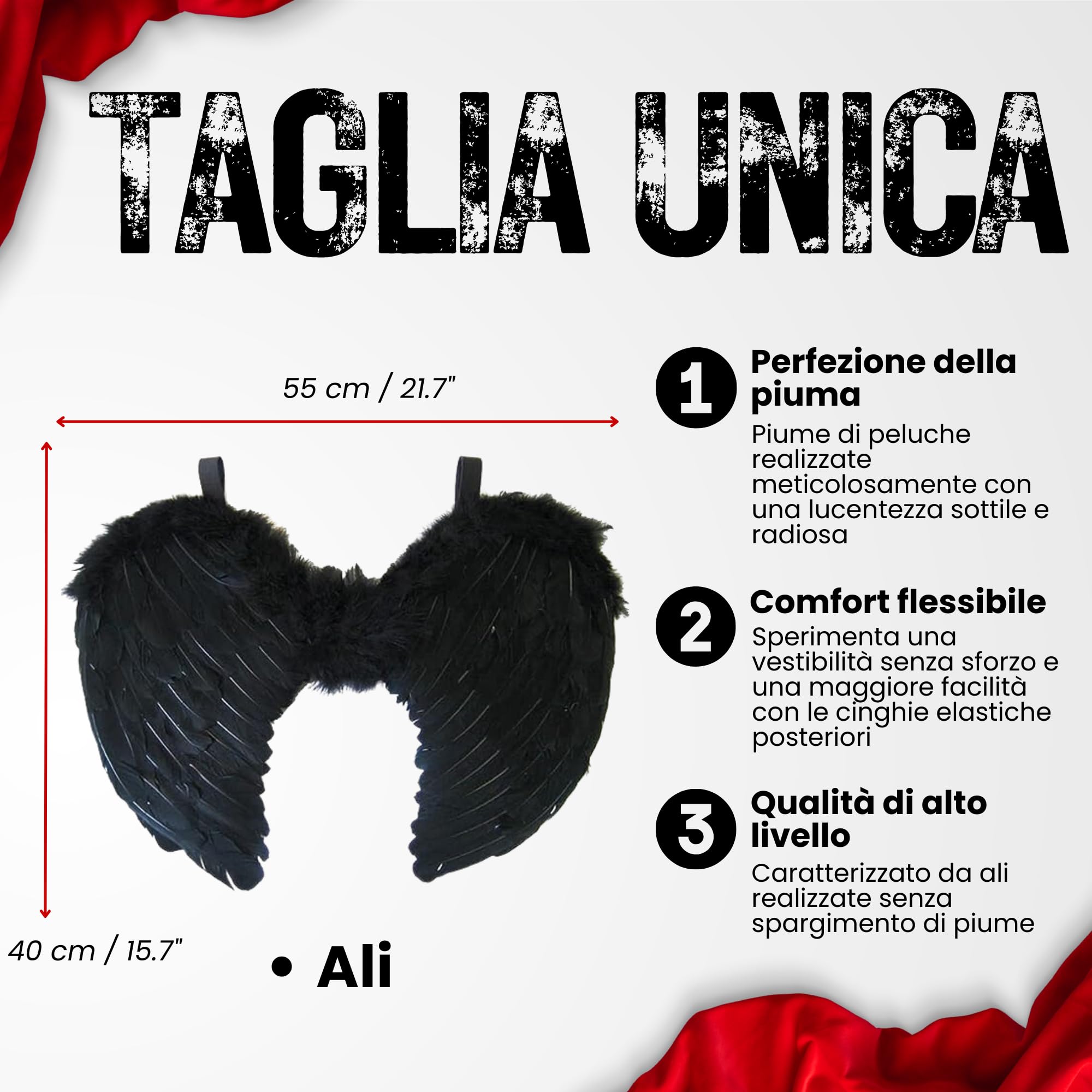 Ali celestiali e cerchietto scuro da angelo – Abito femminile con ali e ornamento nero – Travestimento nero da creatura celeste per donna – Completo dark da spirito caduto per adulti
