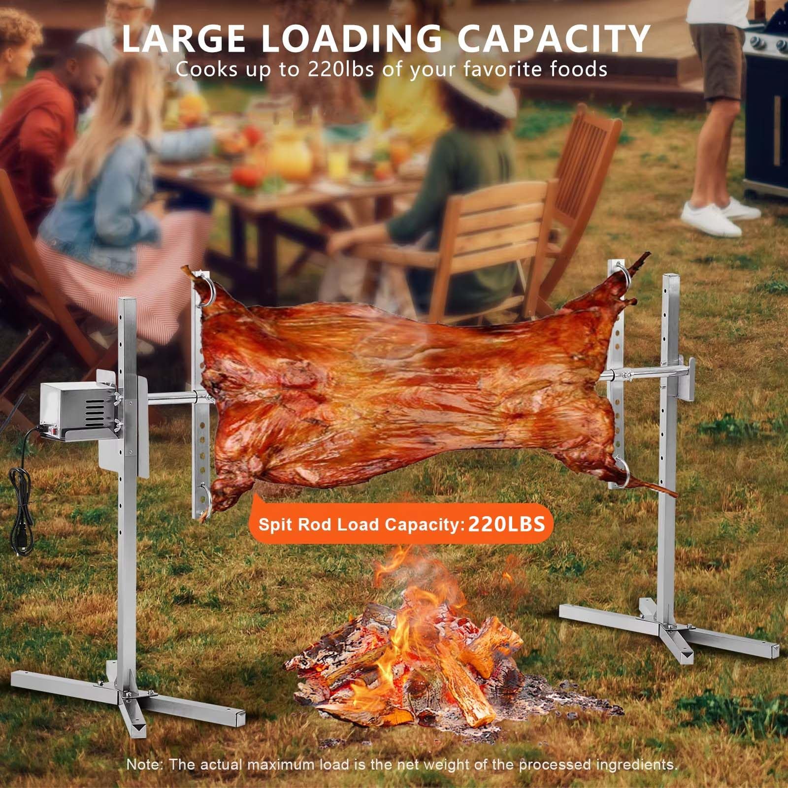 Kit Girarrosto Elettrico da 114 Cm, capacità da 150 A 200 kg, Supporto per Girarrosto per Maiale E Agnello, per Feste All'Aperto E Campeggio