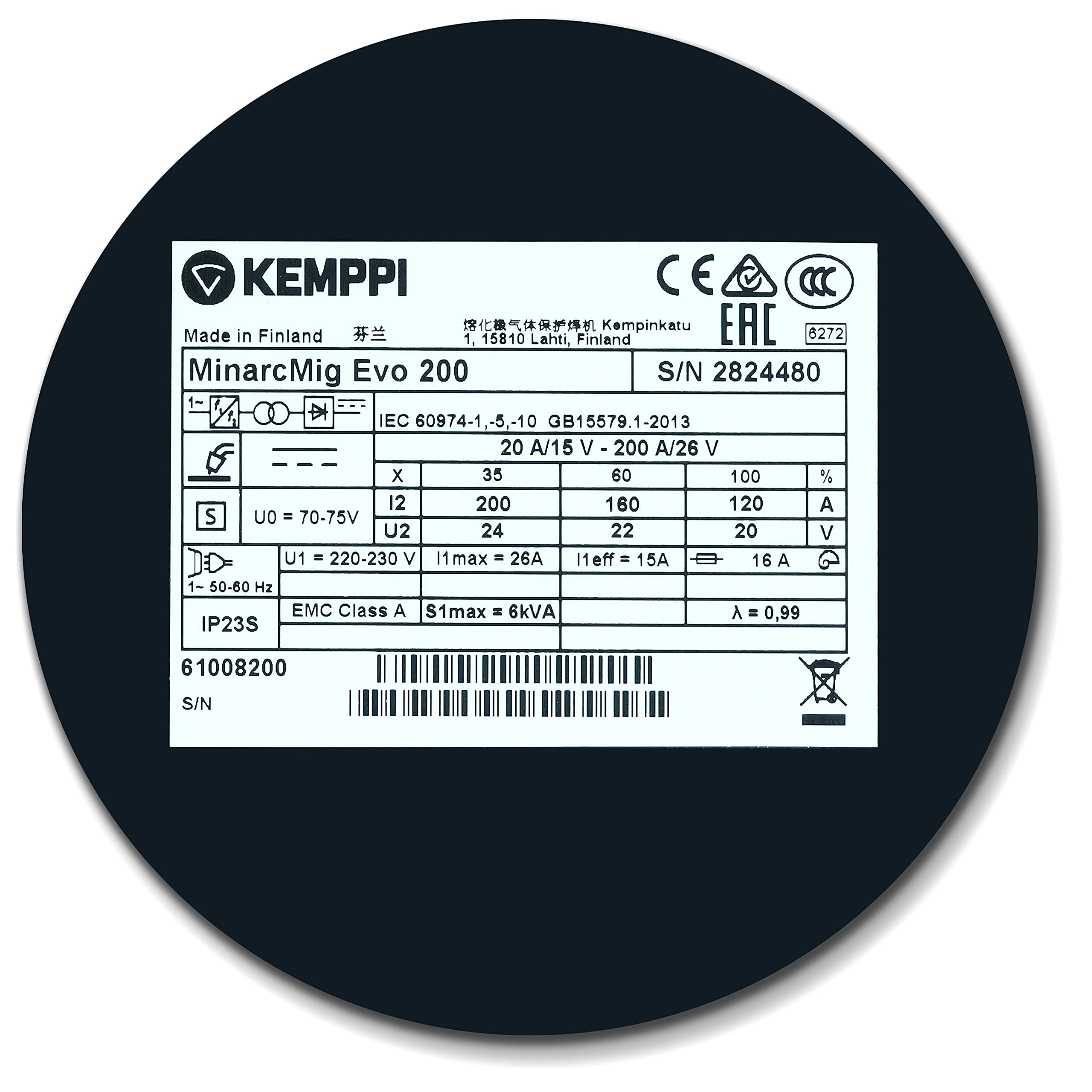 Kemppi MinarcMIG EVO™ 200 MIG/MAG Inverter Welding Machine 200A Synergy