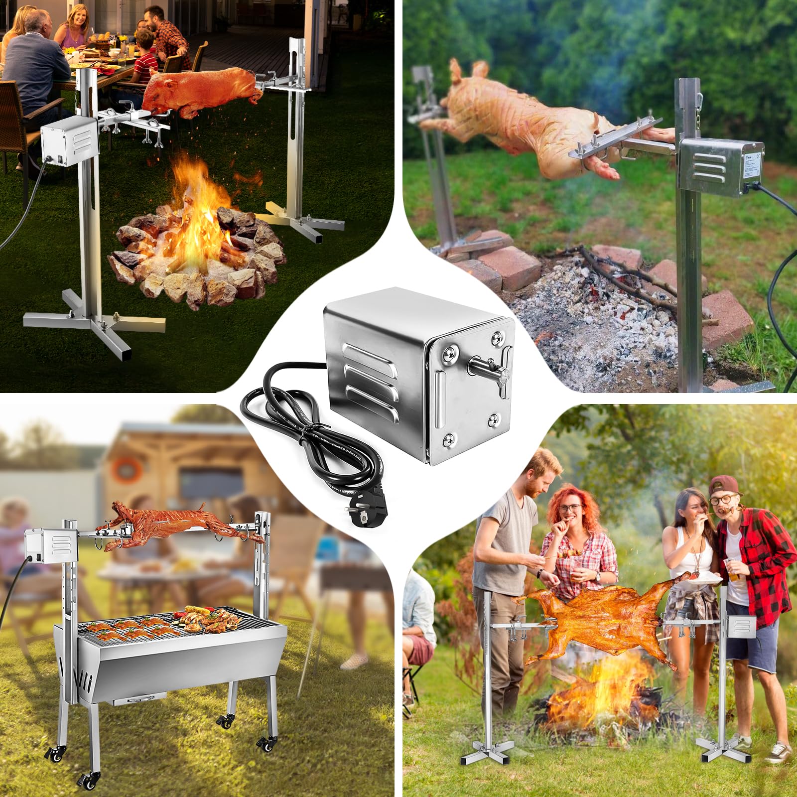 Motor para Barbacoa EléCtrico 15w 70kg Barbacoa de Acero Inoxidable 2.7 RPM Motor de Parrilla Barbacoa Giratoria para Barbacoa, Pollo, Cerdo, Cabra A La Parrilla Al Aire Libre