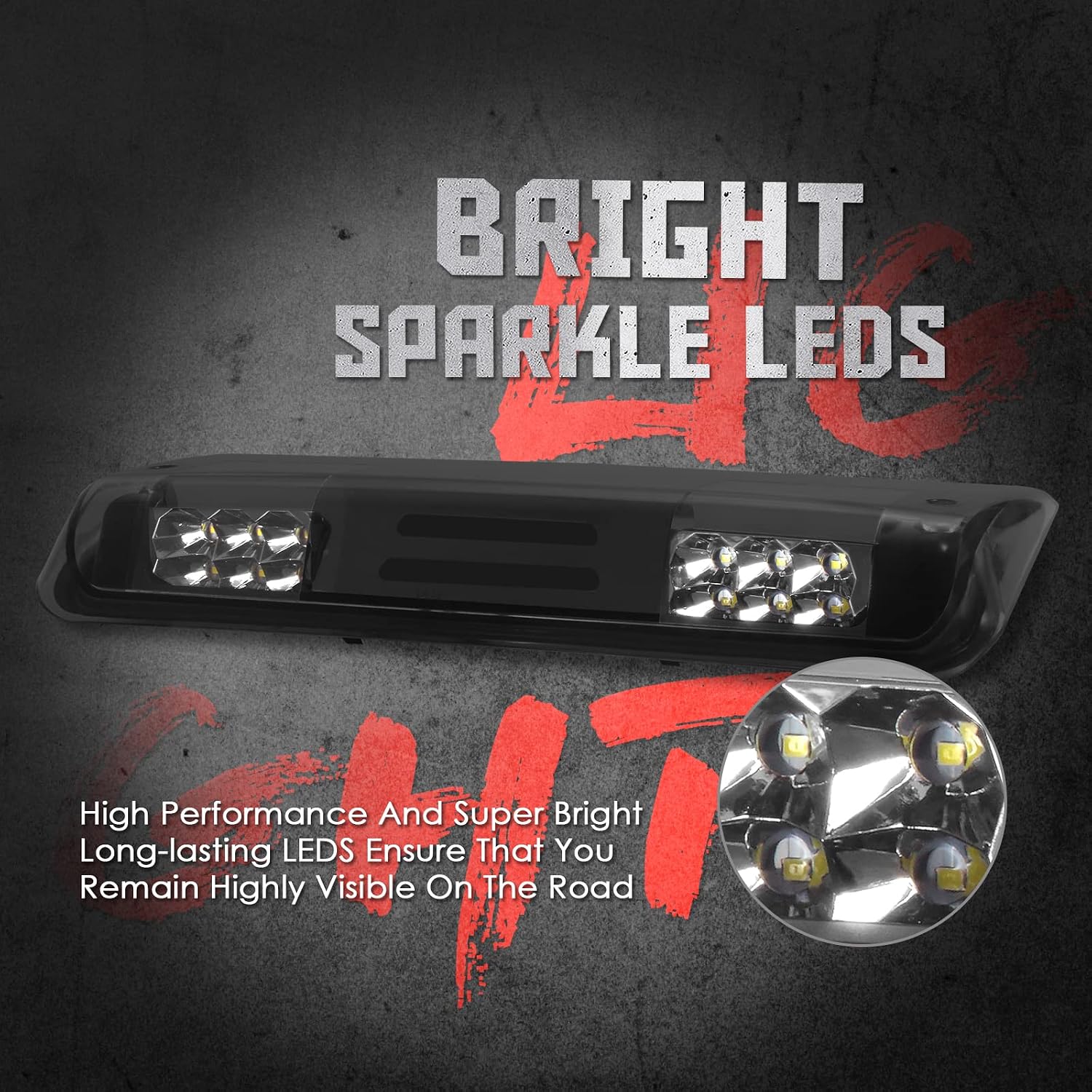 Guoord High Mount 3rd Stop Brake Lights Compatible with 2004-08 Ford F150, 07-10 Ford Explorer Sport Trac, 2006-08 Lincoln Mark LT Third Center Cargo Reverse Rear LED Brake Light Two Rows (Smoke)