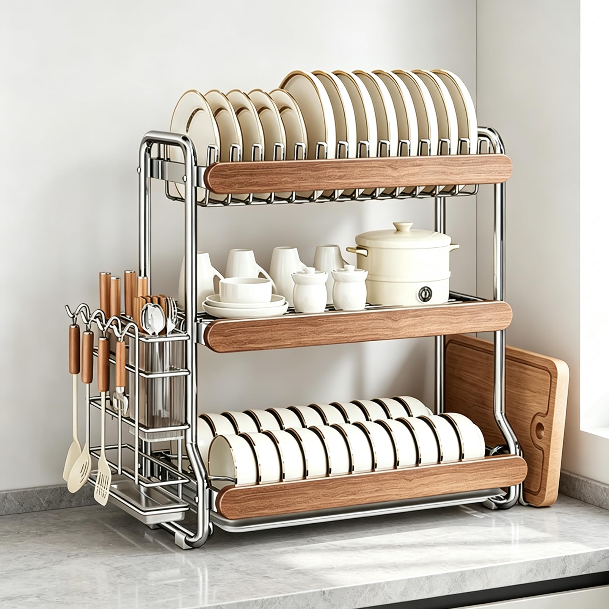 Geschirrabtropfgestell 2/3-stufig aus Edelstahl mit Abtropfschalen