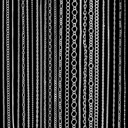 Miniatura 1 de 24 collares de cadena chapados en oro o plata de varios estilos para suministros de joyería y manualidades (24 pulgadas, plateado)