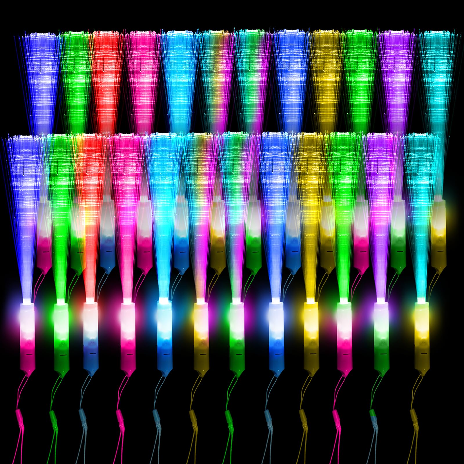 KIMIMARA Bastoncini Luminosi in Fibra 12 Bastoncini Luminosi a LED Colorati, Giocattoli per Feste per Bambini per Feste Notturne, Discoteche, Concerti, Club, Carnevali, Matrimoni (24 Fibre Glowstick)