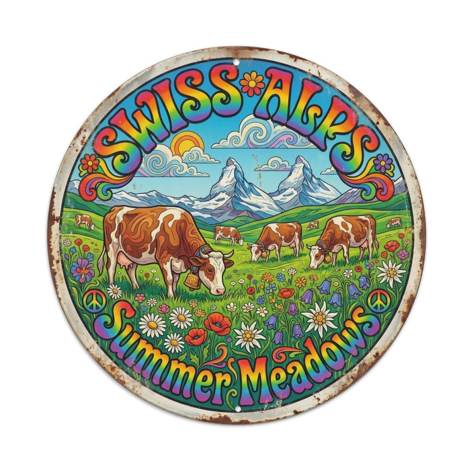Vintage Travel Swiss Alpine Meadow Metal Tin Sign