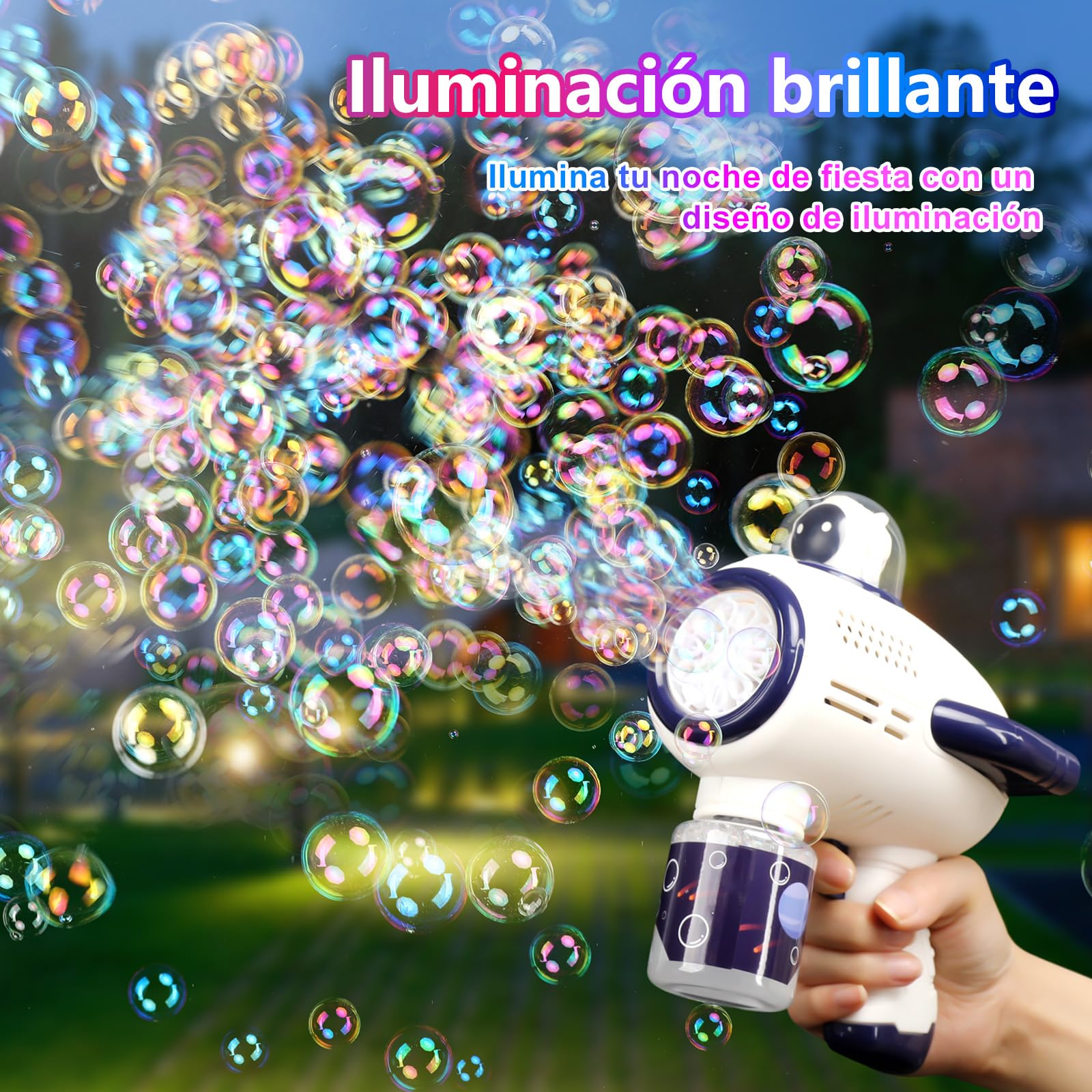 Pistola de Burbujas,Máquina Automática de Burbujas 10000+Burbujas/Min Soplador de Burbujas con Luces para Fiestas al Aire Libr/Boda/Cumpleaños etc.