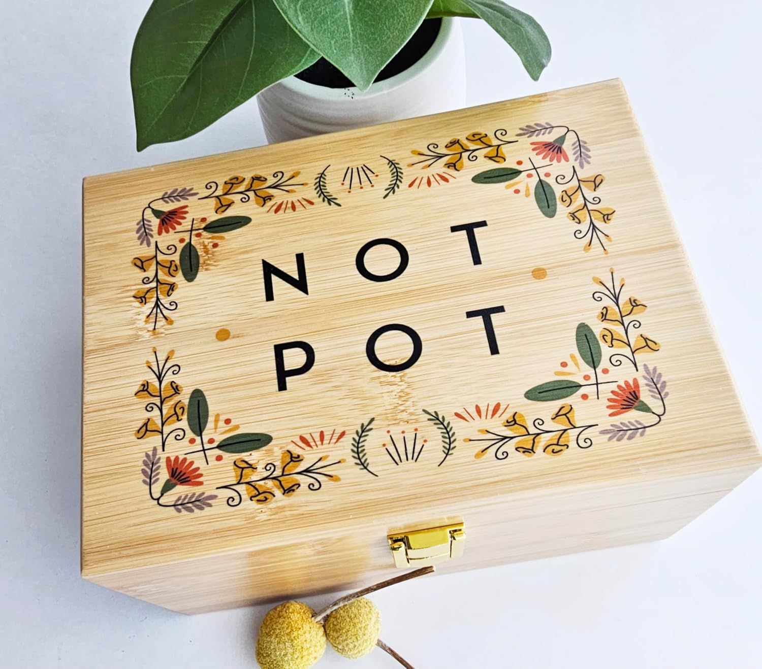 Funny Decorative Storage Box for Personal Treasures with Floral Design – Bamboo Keepsake Box for Women – Cute Decorative Storage with Lid