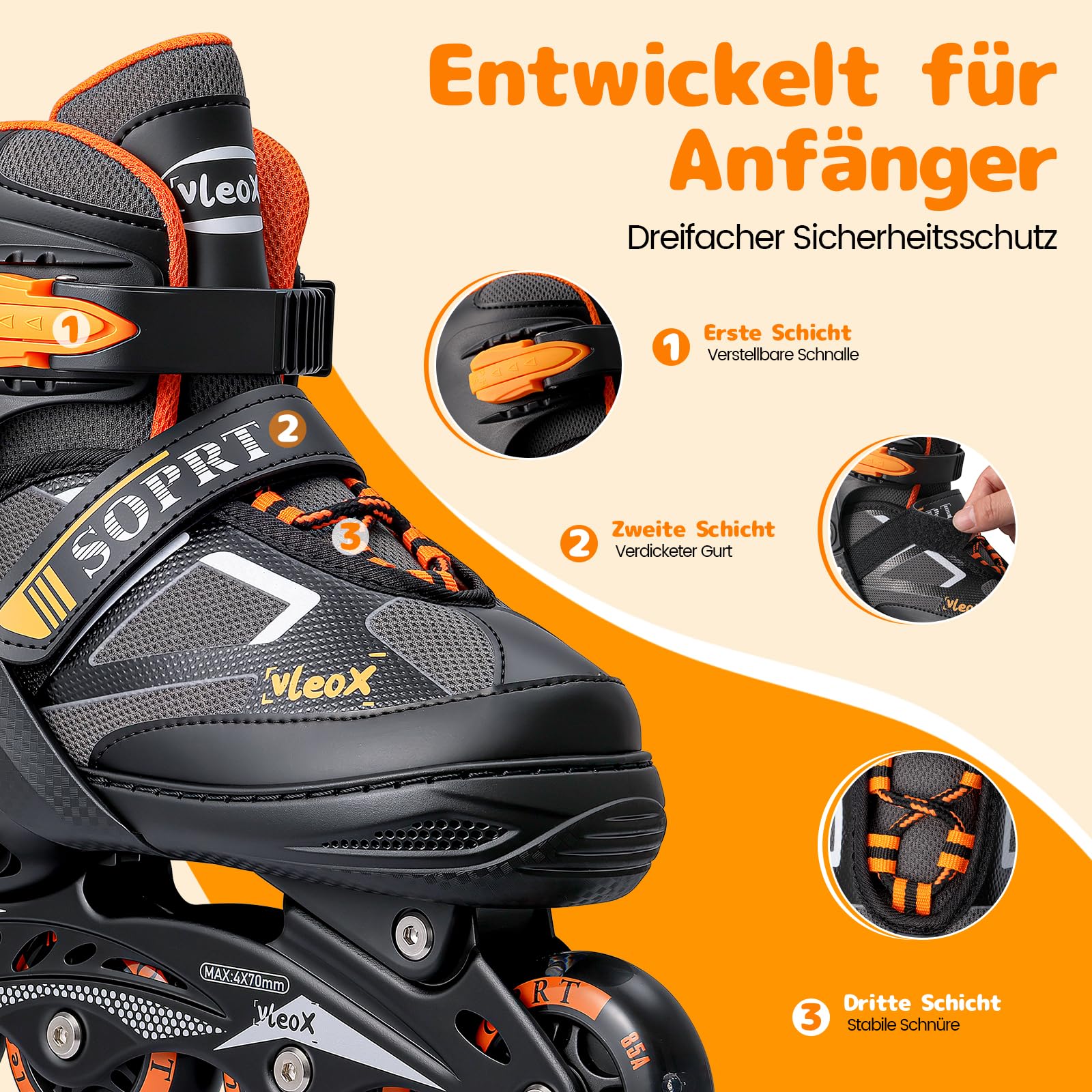 Inline Skates Kinder Verstellbar für Mädchen Jungen, 4 Größen Kinder Inline Roller Skates mit Beleuchteten, Rollschuhe inliner Skates für Anfänger