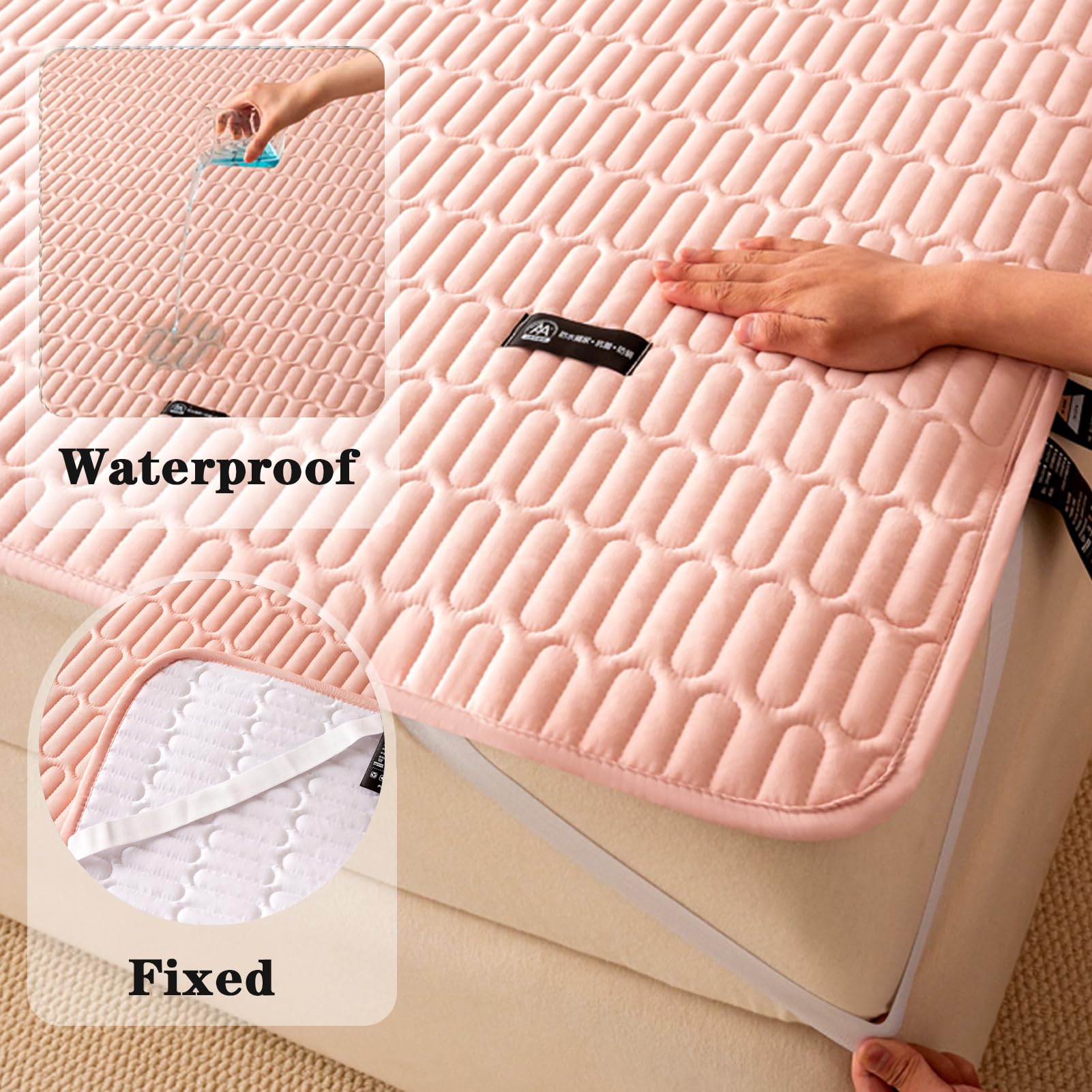 Coprimaterasso Matrimoniale Impermeabile coprimaterasso Singolo Proteggi Materasso in Cotone Traspirante con 4 Angoli Elasticizzati (Rosa,200 * 220cm)
