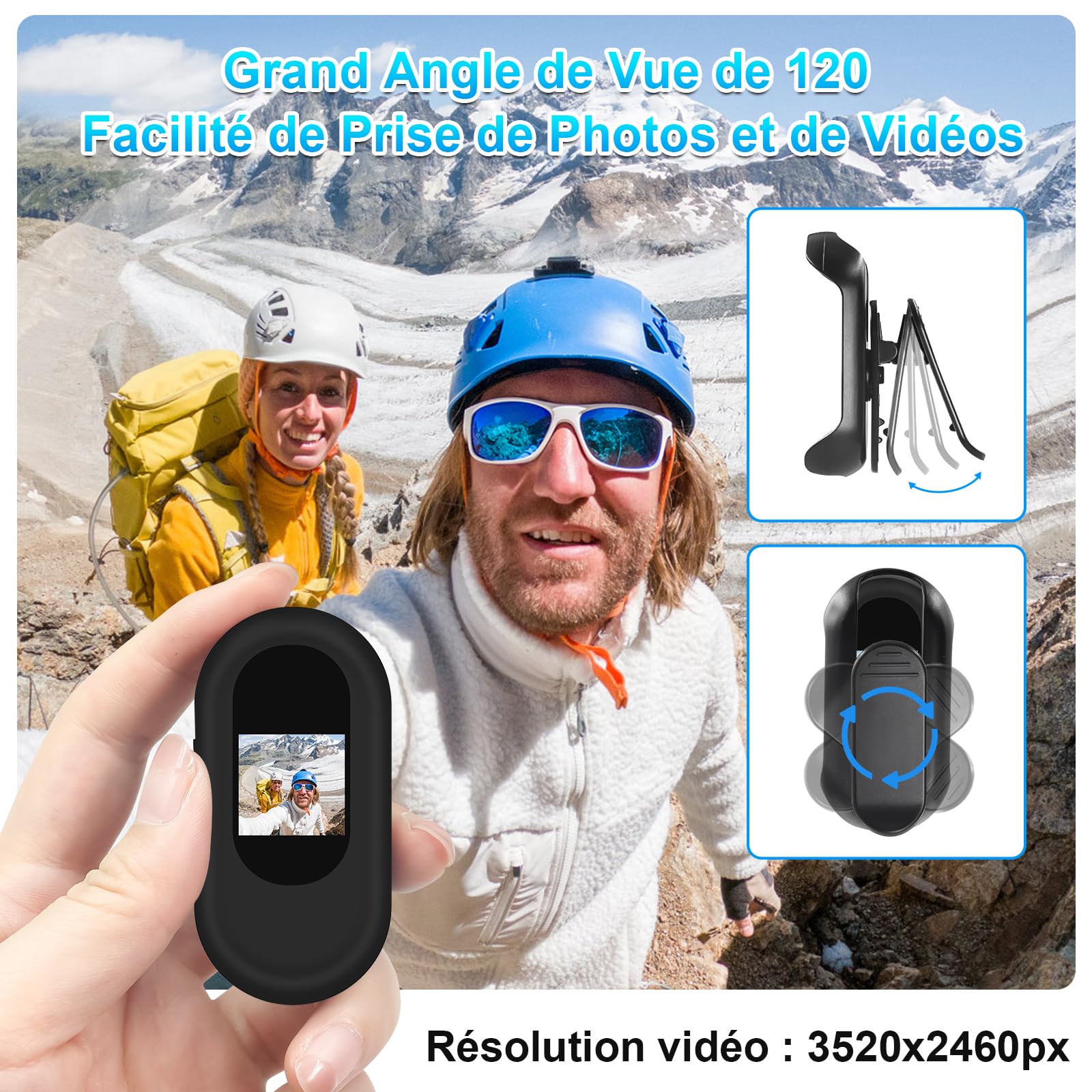 LXMIMI Mini Caméra d'action, Caméra pour Casque de Moto 120° avec Écran de 0,59 Pouces, Caméra d'action avec Vision Nocturne Automatique pour Motos, Vélos et Casques (Noir)