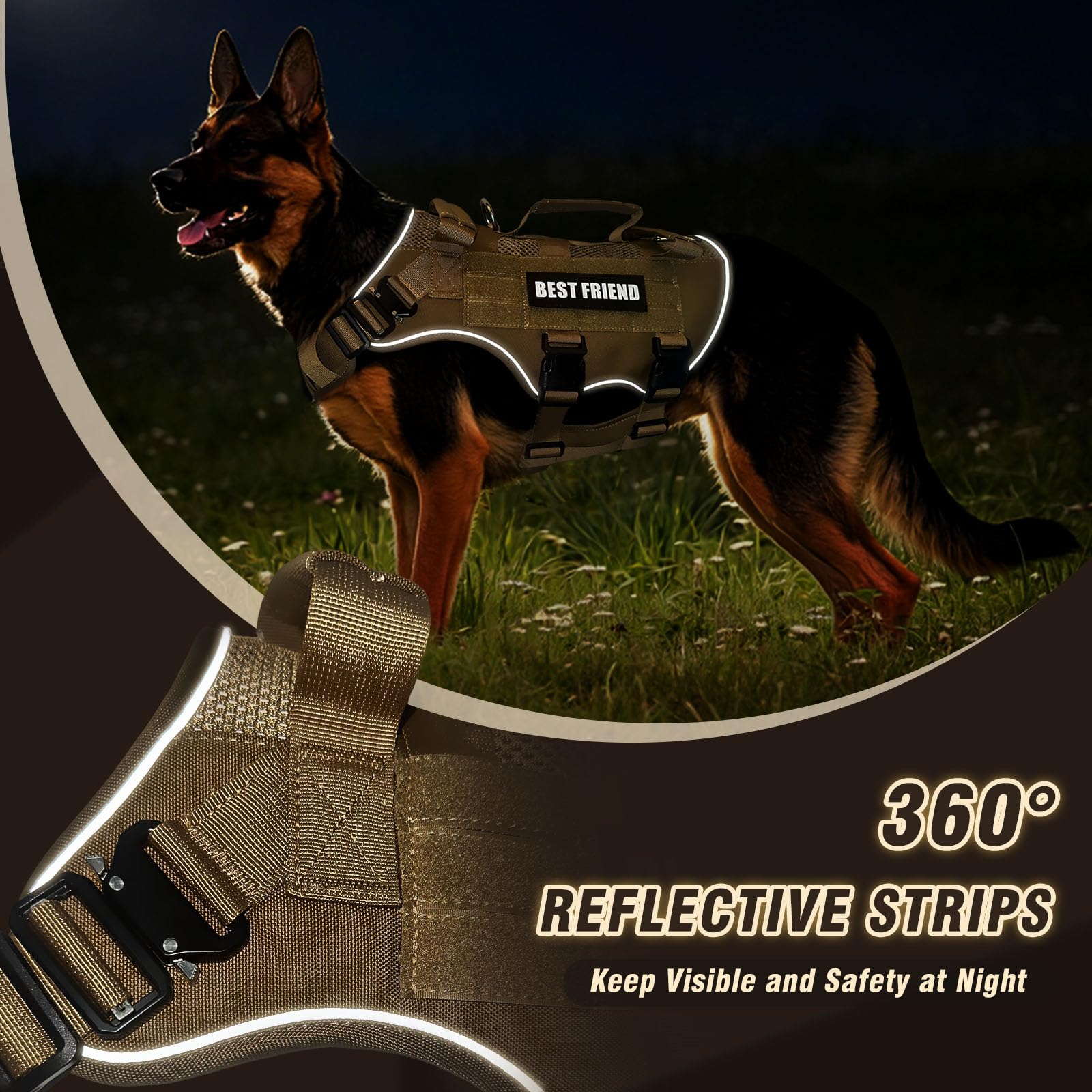 Arnés táctico para perro de tamaño mediano con hebillas de metal, chaleco de malla de aire transpirable, arnés militar Molle con 3 asas duraderas para entrenamiento, senderismo, caza, trabajo