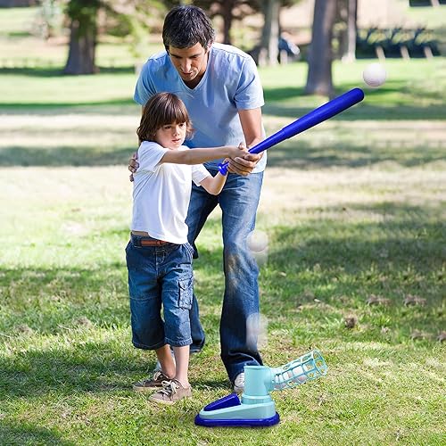 Miniatura 5 de ArtCreativity Máquina de lanzamiento de béisbol para niños, juguete de lanzar para niños con bate plegable + 3 pelotas de béisbol, entrenador para