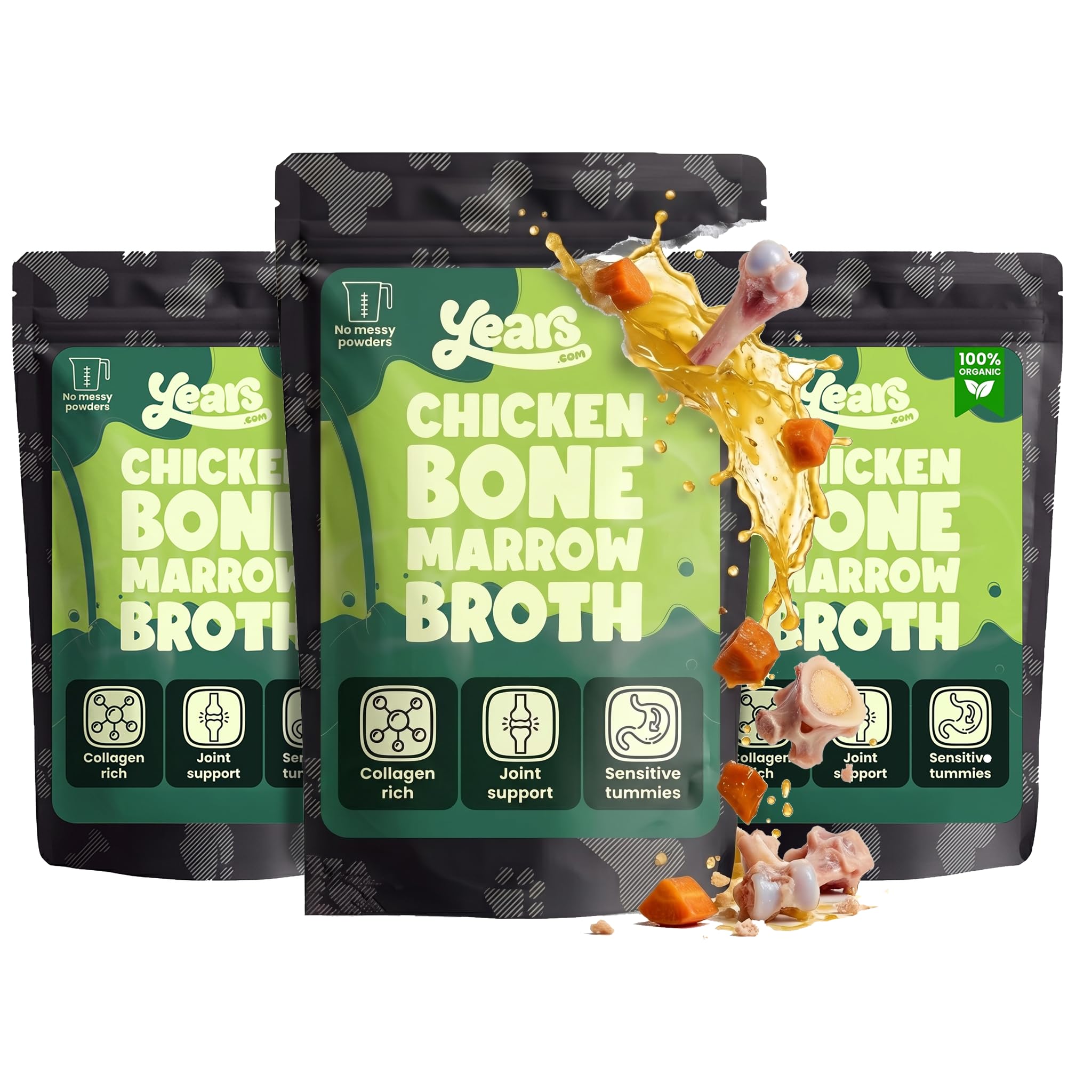 YEARS Chicken Bone Broth for Dogs - Tempts Fussy Eaters, Gentle on Sensitive Tummies & Supports Joints | Liquid Dog Food Topper & Gravy | Natural Collagen | 3 x 230ml (690ml)