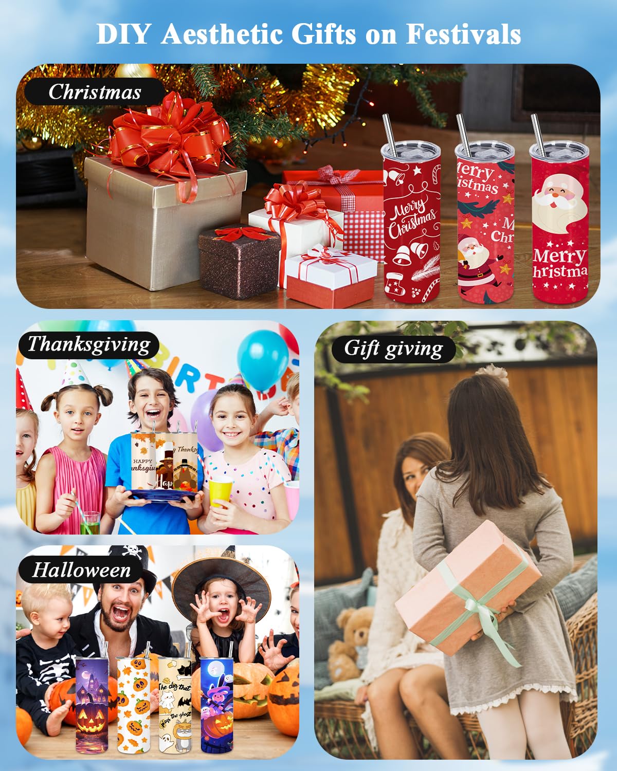 GGQ 25 sztuk kubków sublimacyjnych, luzem, 590 ml, ze stali nierdzewnej, izolowane, proste kubki z pokrywkami i słomkami, pojedyncze pudełko, powłoka polimerowa do przenoszenia ciepła, 25 szt