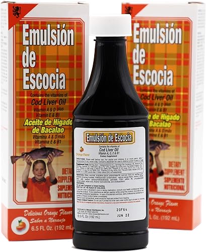 Emulsión de Escocia, Aceite de Hígado de Bacalao para fortalecer el sistema inmunológico de tus hijos, Vitaminas A y D, Vitaminas E y B1, Suplemento