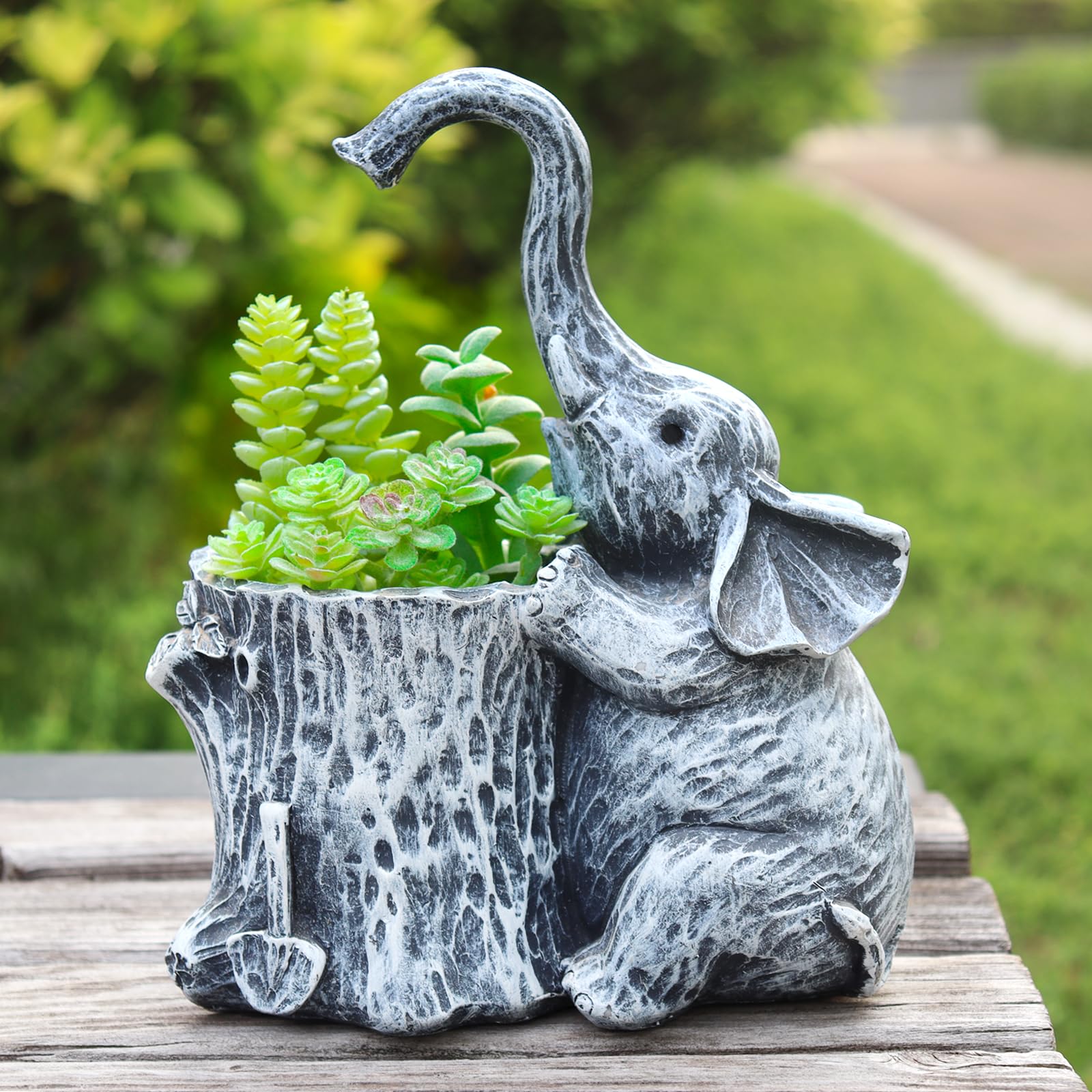 Elephant Gifts for Women Succulent Pots Indoor Planters for Plant Lovers Cute Outdoor Plant Pots Gift Idea for Mother Outdoor Garden Animal Decor Elephant Hug Stump Statue with Drainage Hole