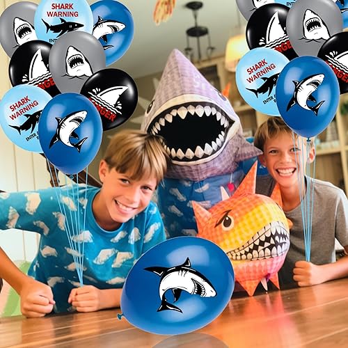 Miniatura 5 de 40 globos de cumpleaños de tiburón, globos de fiesta de tiburón, decoraciones de cumpleaños de tiburón, globos azules del océano, suministros de