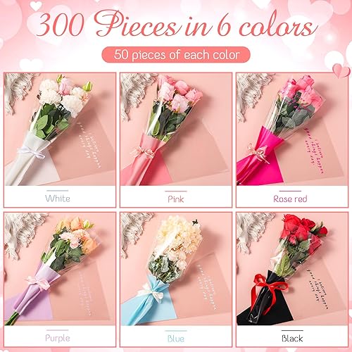 Miniatura 4 de Chivertion 300 fundas de flores para el día de San Valentín para ramos, bolsas de ramo de flores transparentes, bolsa de plástico desechable, funda