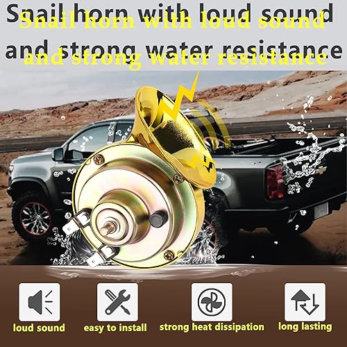 Miniatura 7 de Paquete de 2 bocinas de aire de caracol ruidosas para seguridad con cubierta impermeable y a prueba de polvo, bocina de tren universal de doble