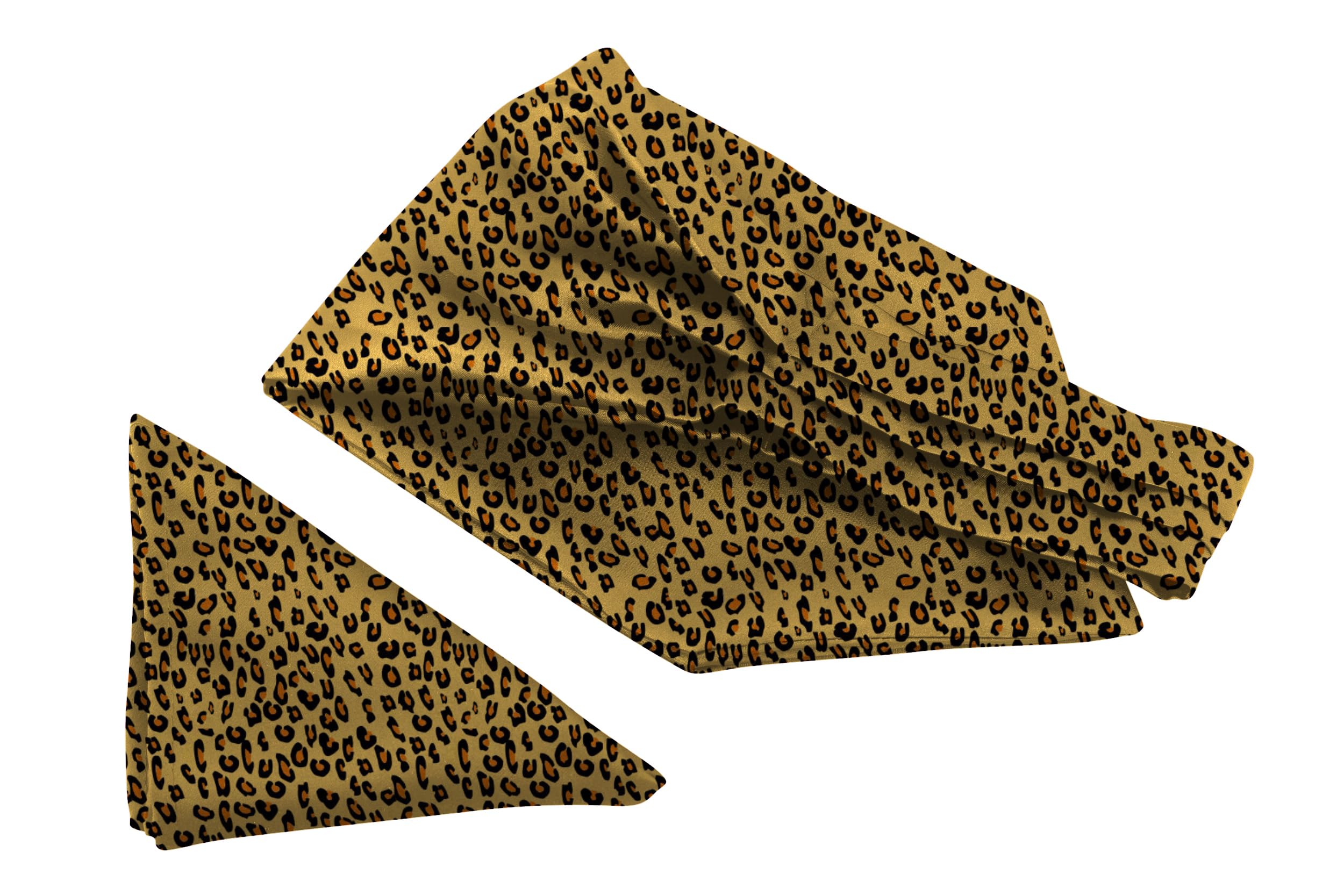 blacksmith Brown Leopard Printed Satin Neckwear Ascot and Matching Pocket Square Set for Men-picture-20