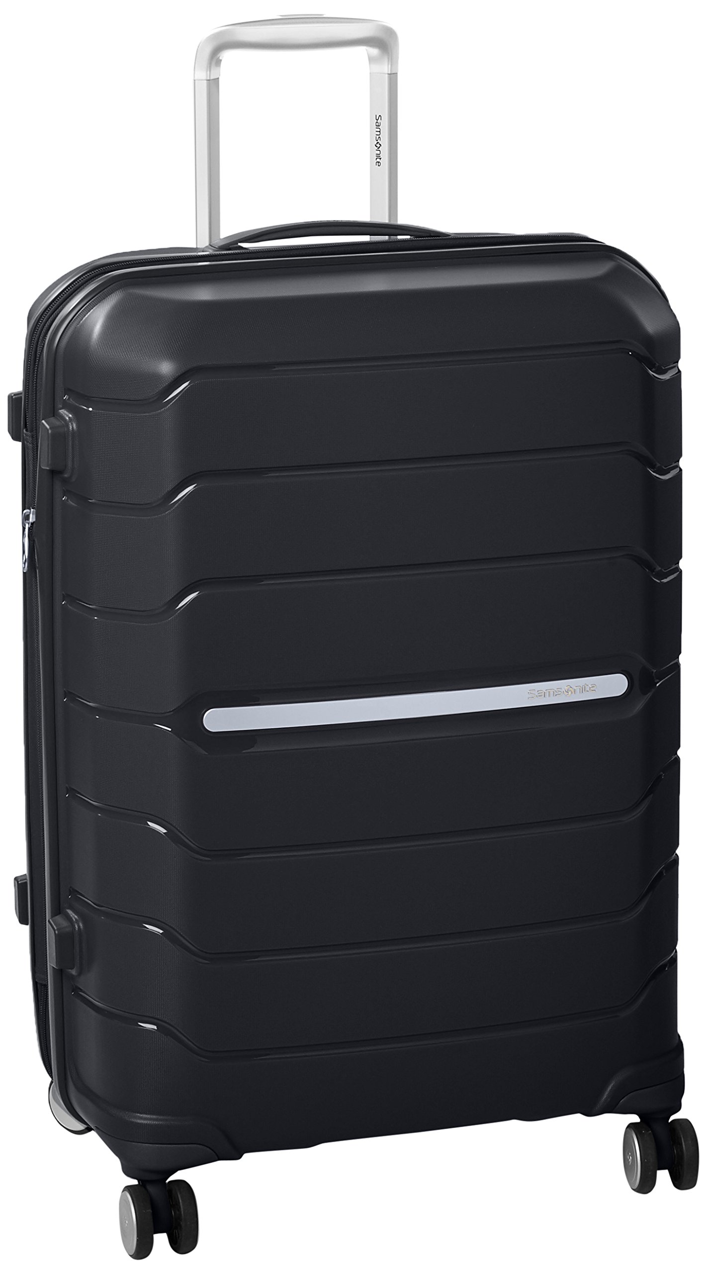 Samsonite Octolite Spinner Luggage 68/25 in black, showing its full exterior with the telescopic handle extended.