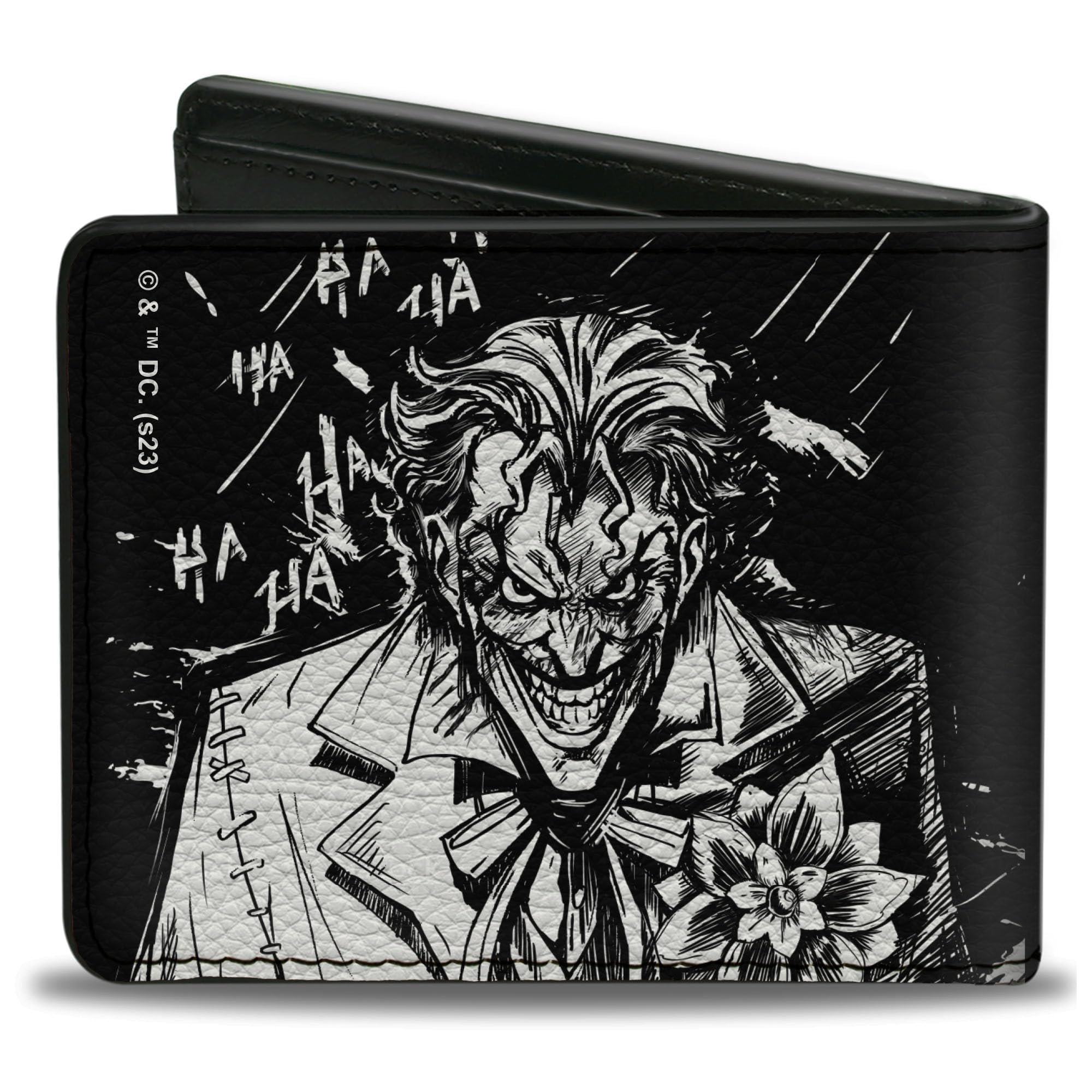 DC Comics Wallet, Bifold, Batman the Dark Knight and Joker Smiling Sketch Poses Black, Vegan Leather