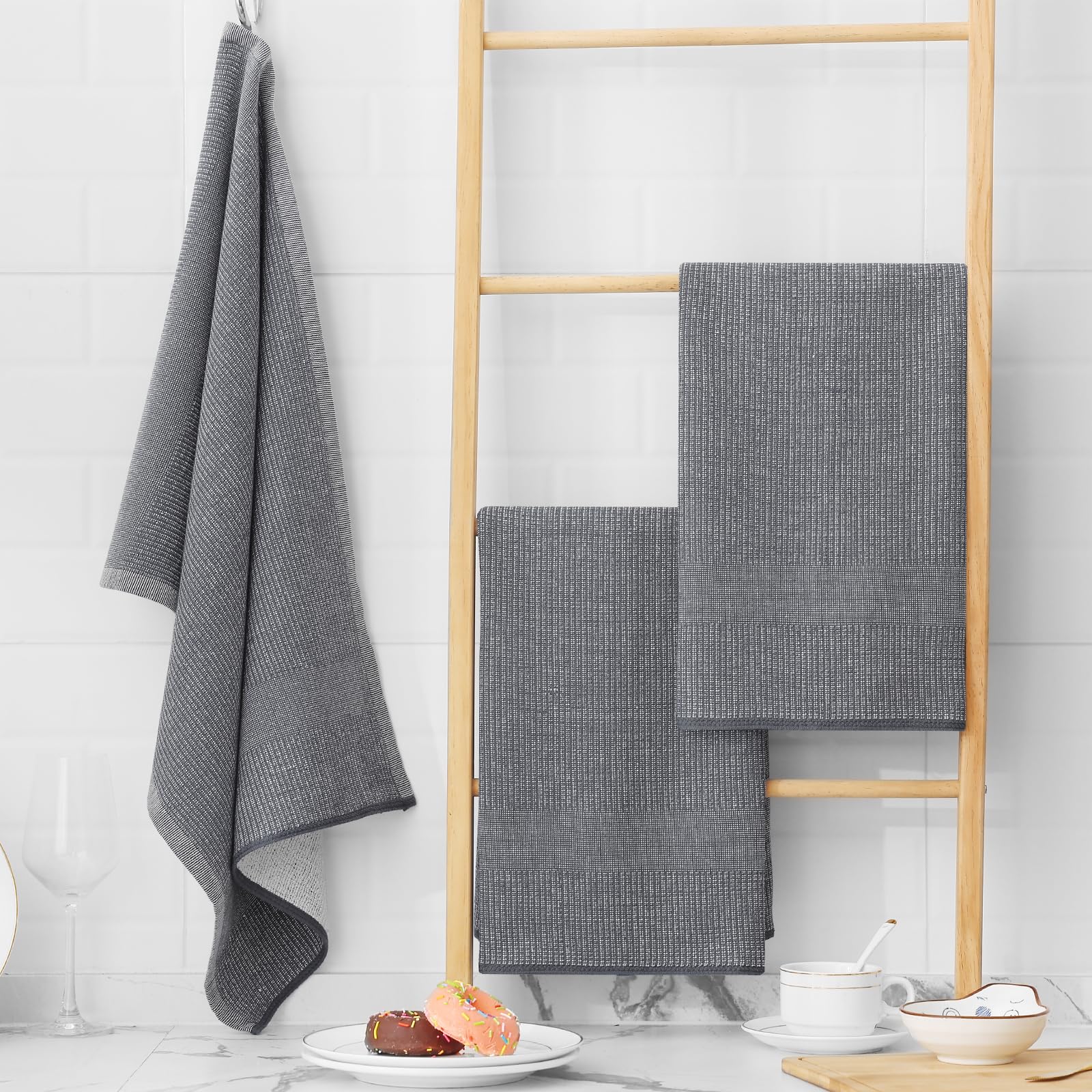 Homaxy Asciugamani da cucina di alta qualità (45,7 x 71,1 cm, confezione da 12), asciugamani da cucina grandi in cotone, asciugamani piatti e in spugna, set di strofinacci altamente assorbenti da 380