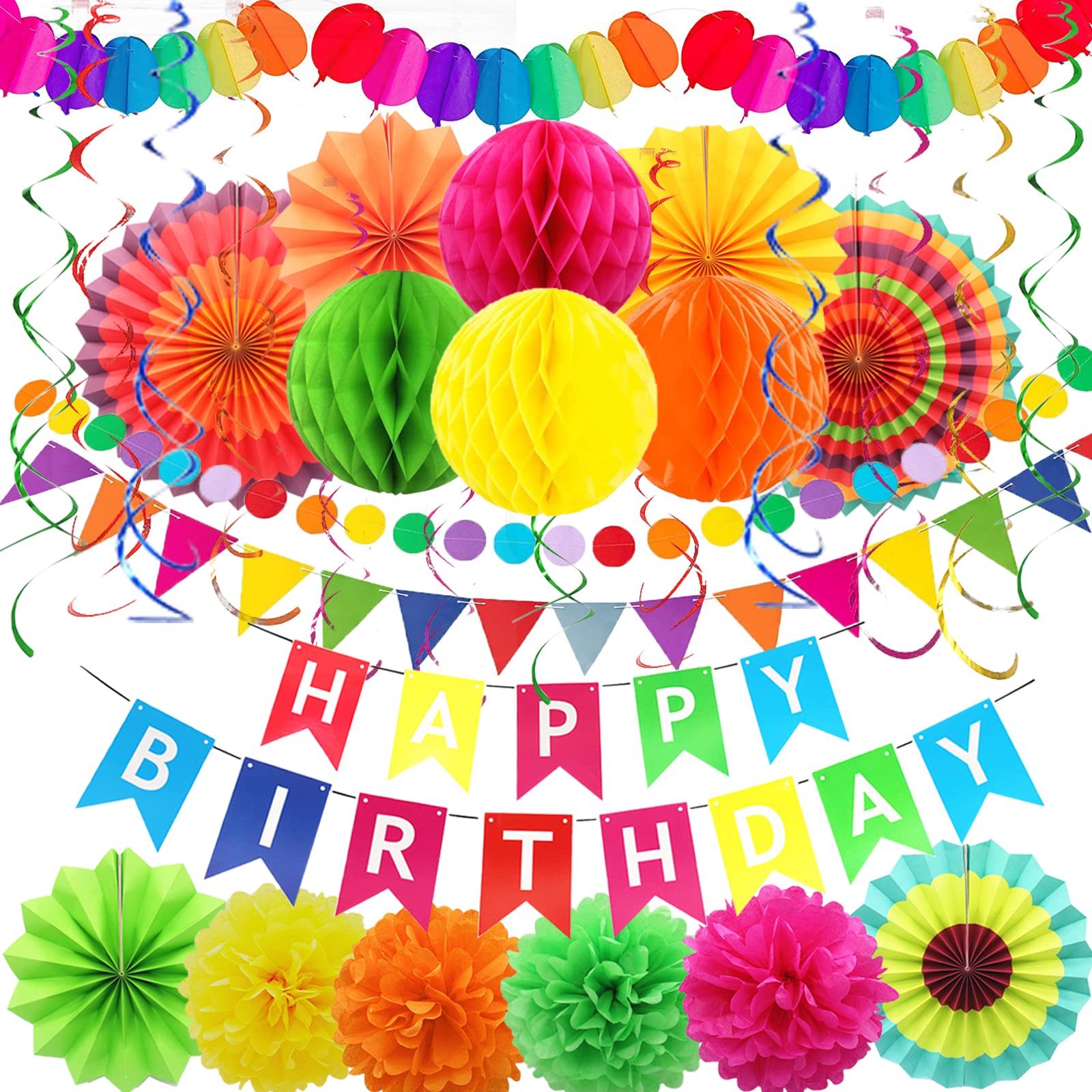 Buy Birthday Banner Party Set Includes, Happy Birthday s, Paper Fans