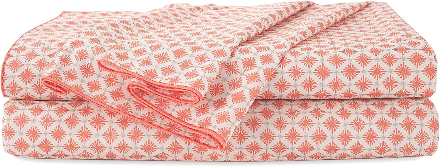 4-Piece EcoPure Queen Size Sheet Set | 100% Organic Cotton Sheets | Comfort Washed Sheets | Cooling | Deep Pocket Bed Sheets | GOTS Certified | Orange