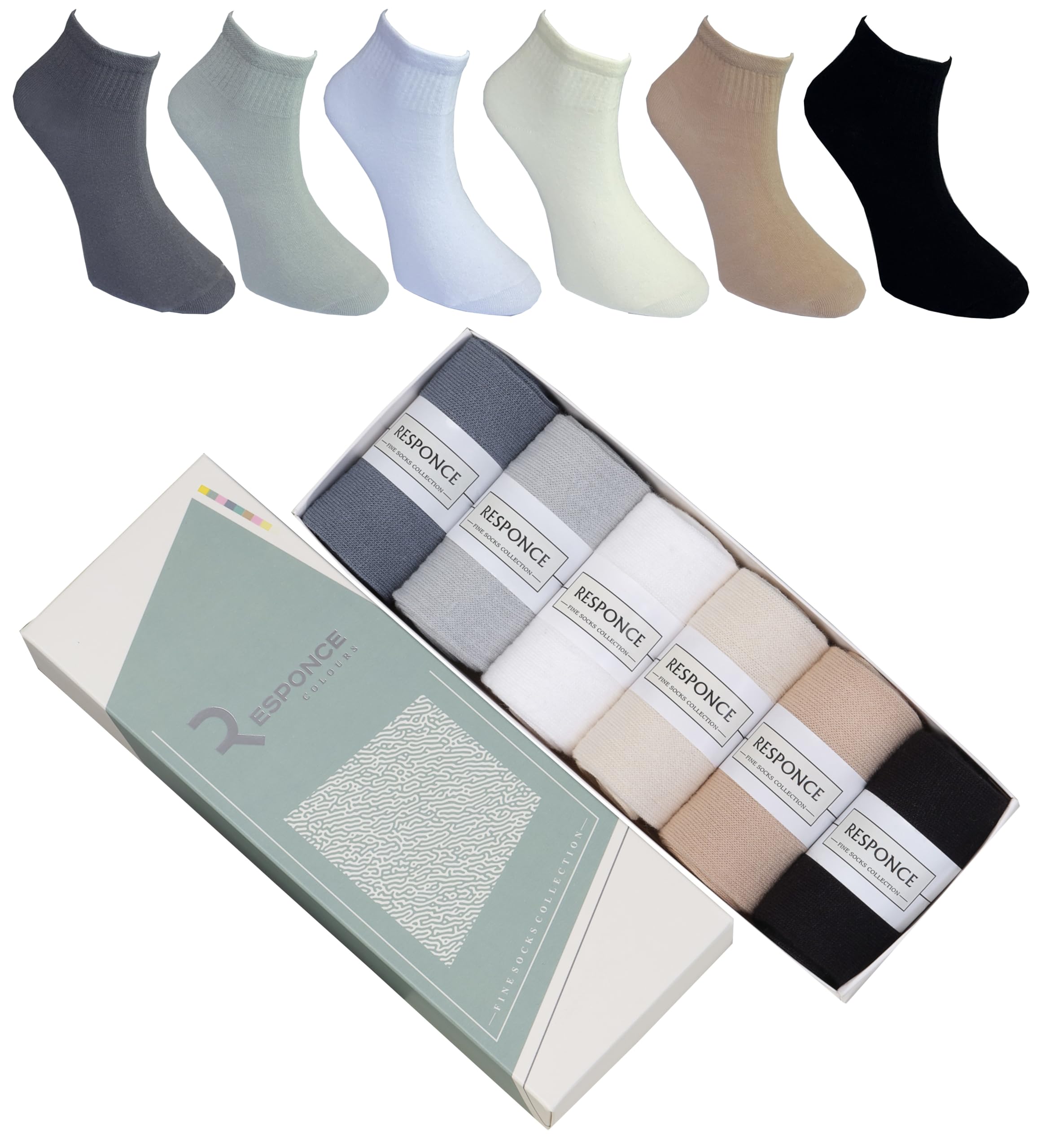 Tafluxe Responce 6 Pairs, Ultra Soft Cotton Socks for Women & Men, Breathable, Durable, Stretchable, Colourful, Short Socks with a Gift Box (Pastel Tones), Size 3.5-7.5