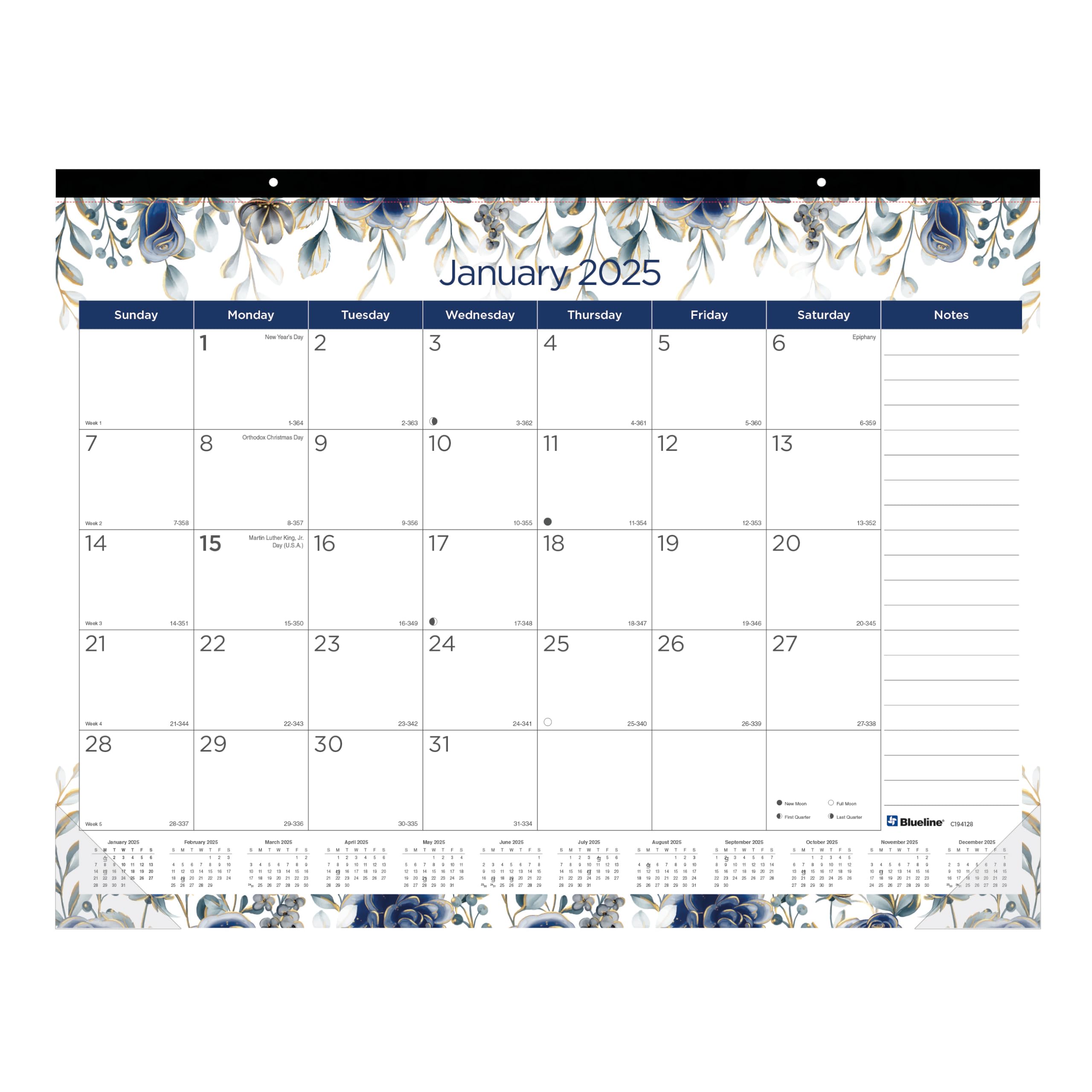 Blueline2025 Colorful Monthly Desk Pad Calendar, 12 Months, January to December, 22" x 17", Floral (C194128-25)