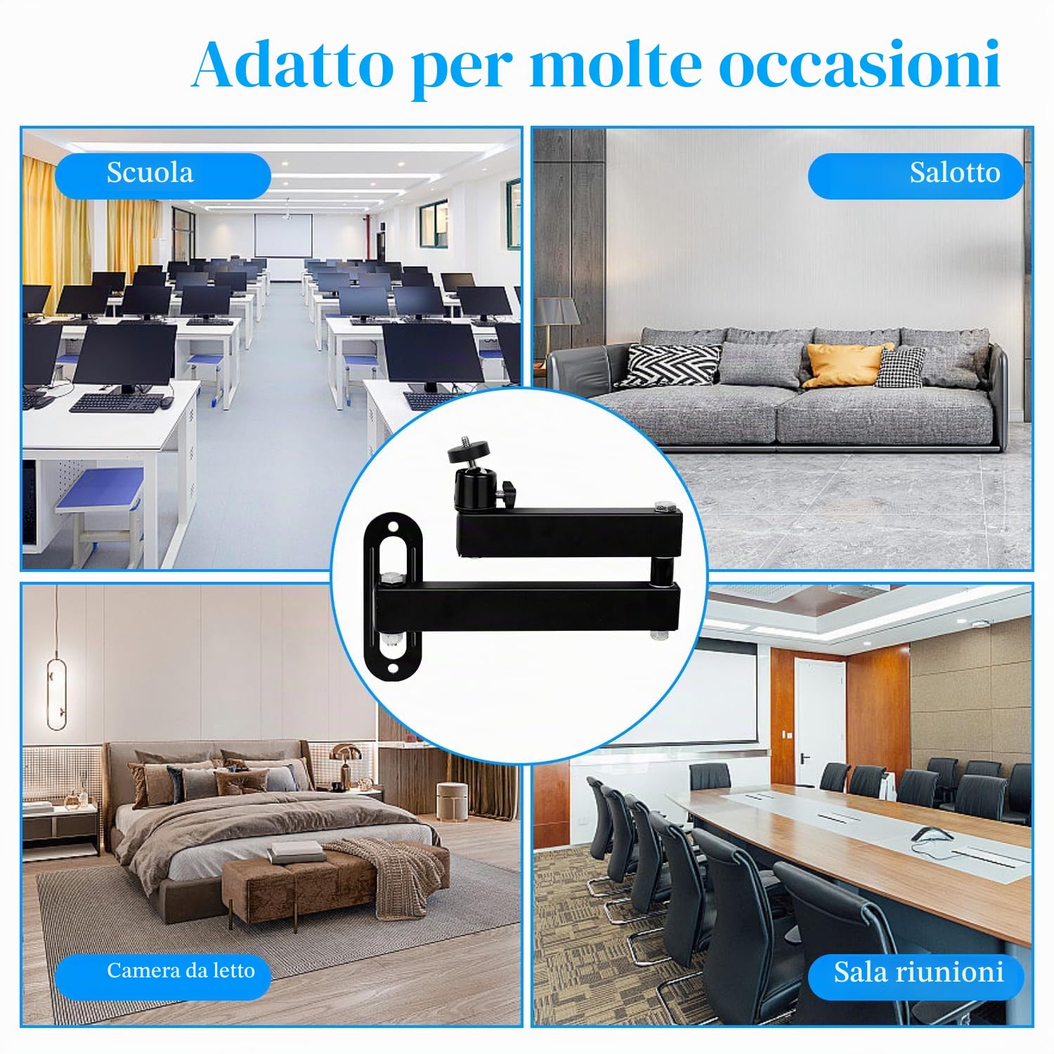 Supporto Per Proiettore A Parete, Staffa In Metallo Multiangolo Regolabile Proiettore/Supporto Monitor Con Interfaccia Vite Da 1/4 Di Pollice Braccio Articolato