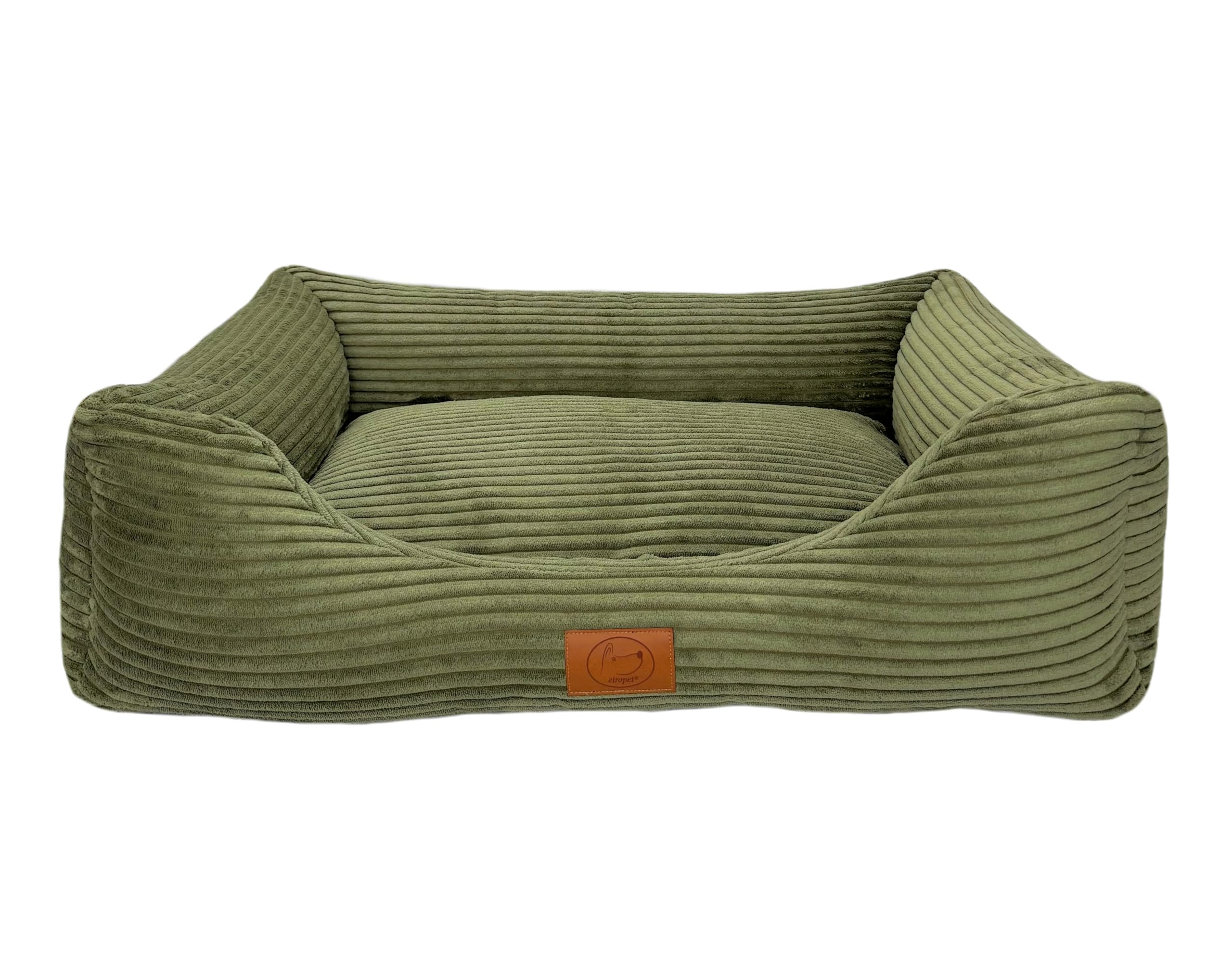 elropet Hundebett orthopädisch aus Kuschel Cord XS/S/M/L/XL kleine Hunde große Hunde Hundekorb (Olivegrün, XS (65x50x18cm))