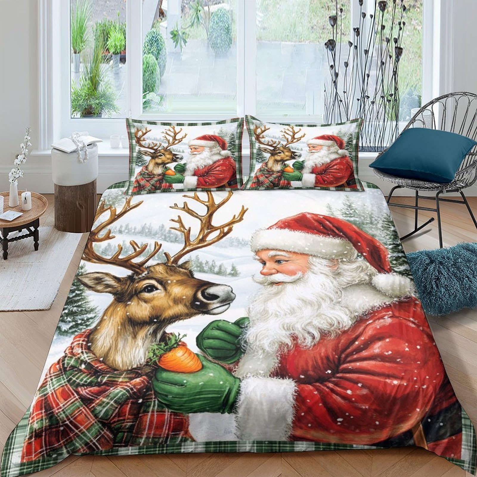 Ctjqhvkz Style-2 3D Printed Santa Claus Reindeer Fitted Sheet Microfiber Soft Red Christmas Bed Cover For Bedroom Guest Room Decor Single（135X200cm）