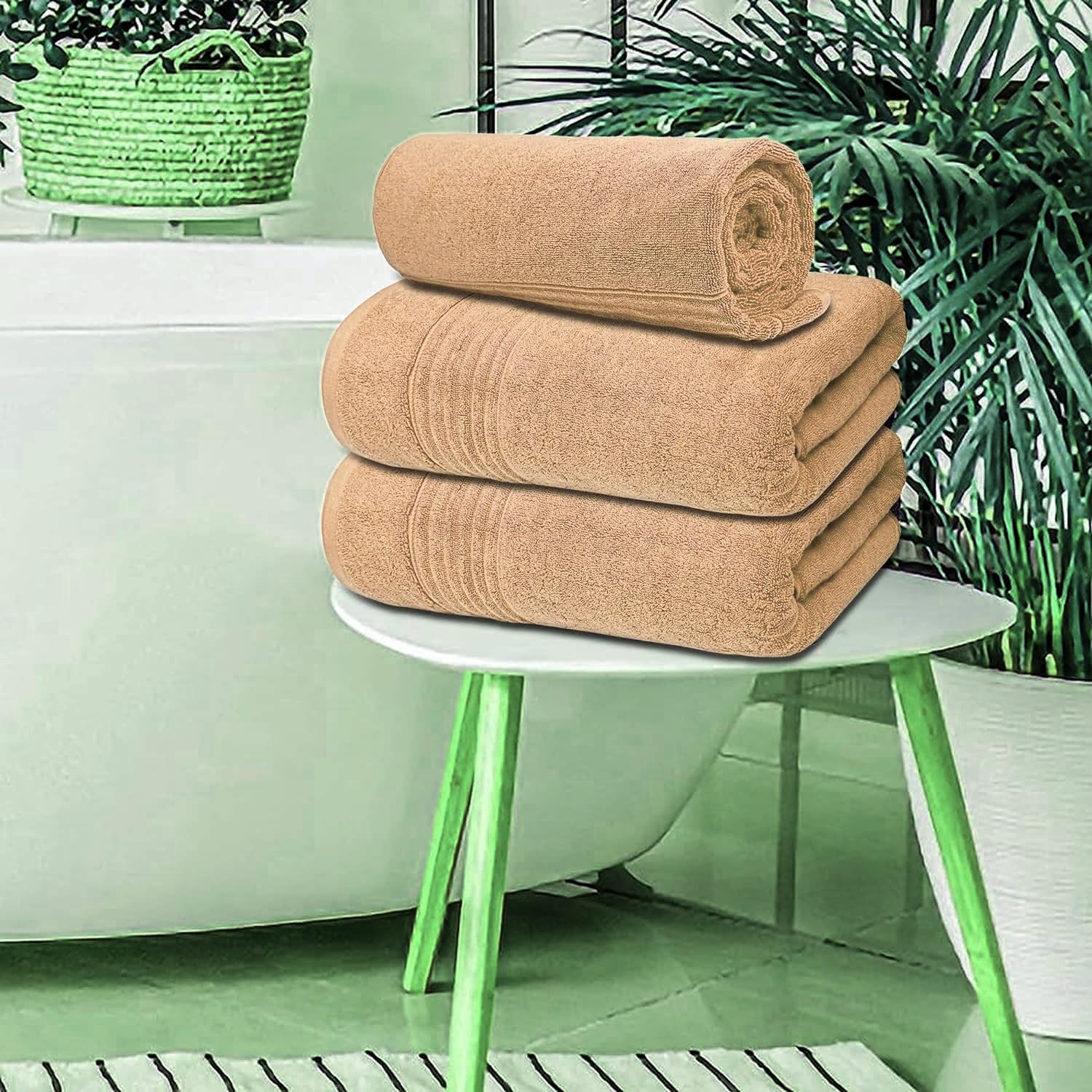 Lot de 1 à 2 draps de bain de luxe en coton de qualité supérieure - 100 x 200 cm, 700 g/m² - Taille XL (2, latte)