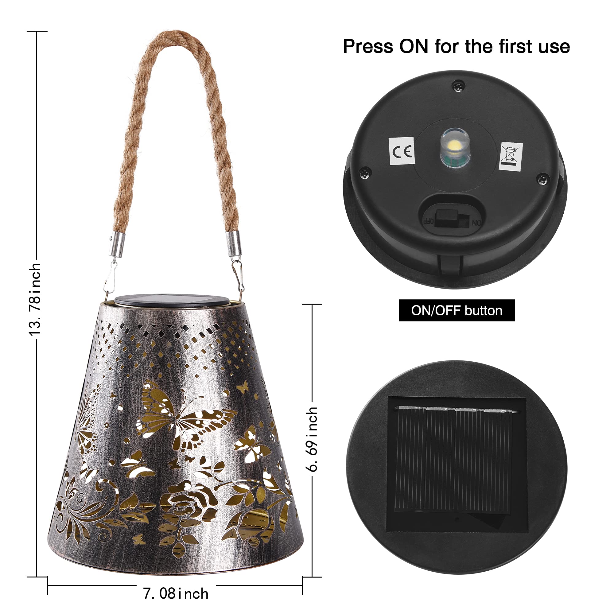 Outdoor Solar Lights Waterproof Party Garden Decor Lights Burtterfly Hanging Solar Lanterns Outdoor Waterproof Light Patio Decor Metal Gardening Gifts for Women